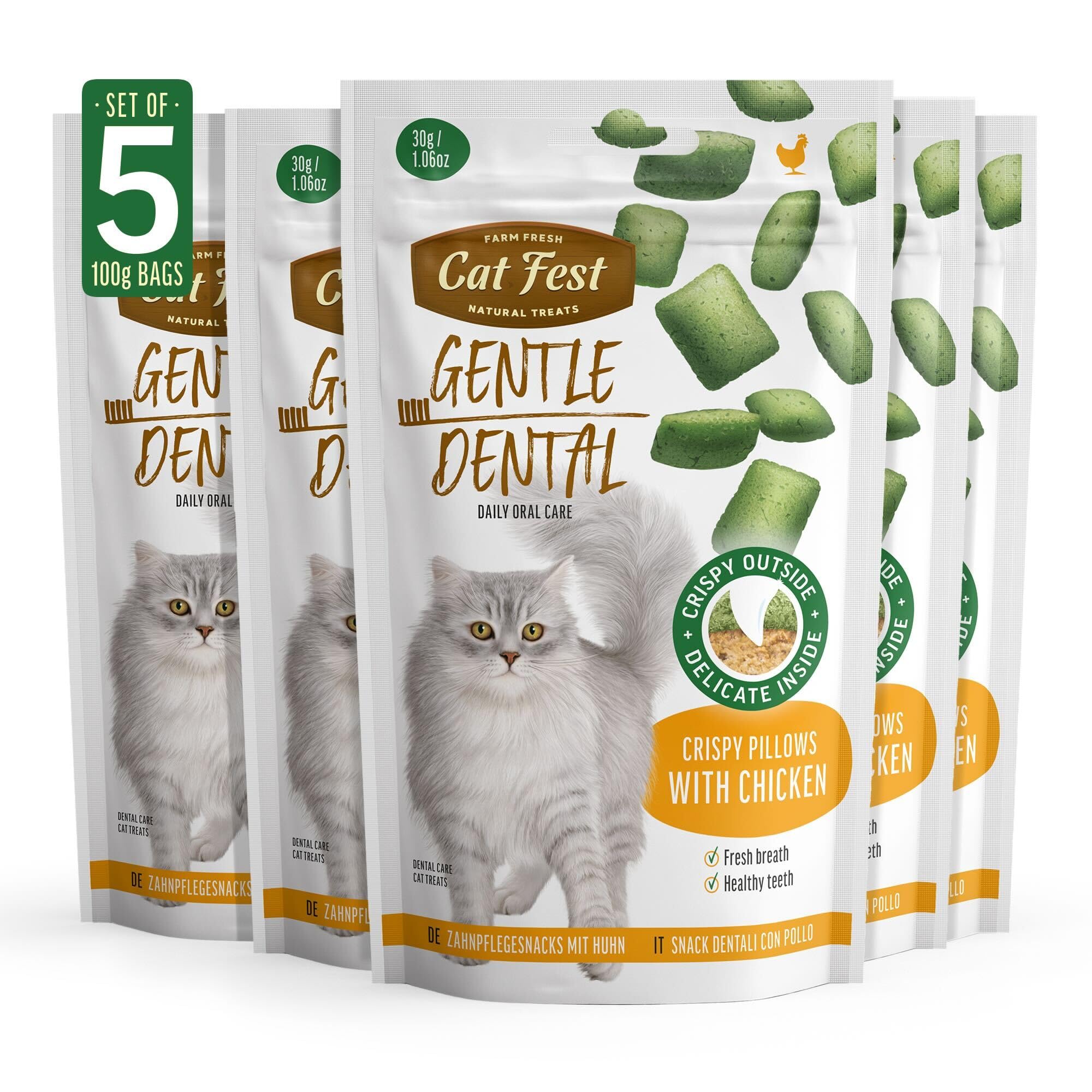 Cat Fest Gentle Dental Pillows With Chicken Creme - Cat Treats - Set Of 5x30g