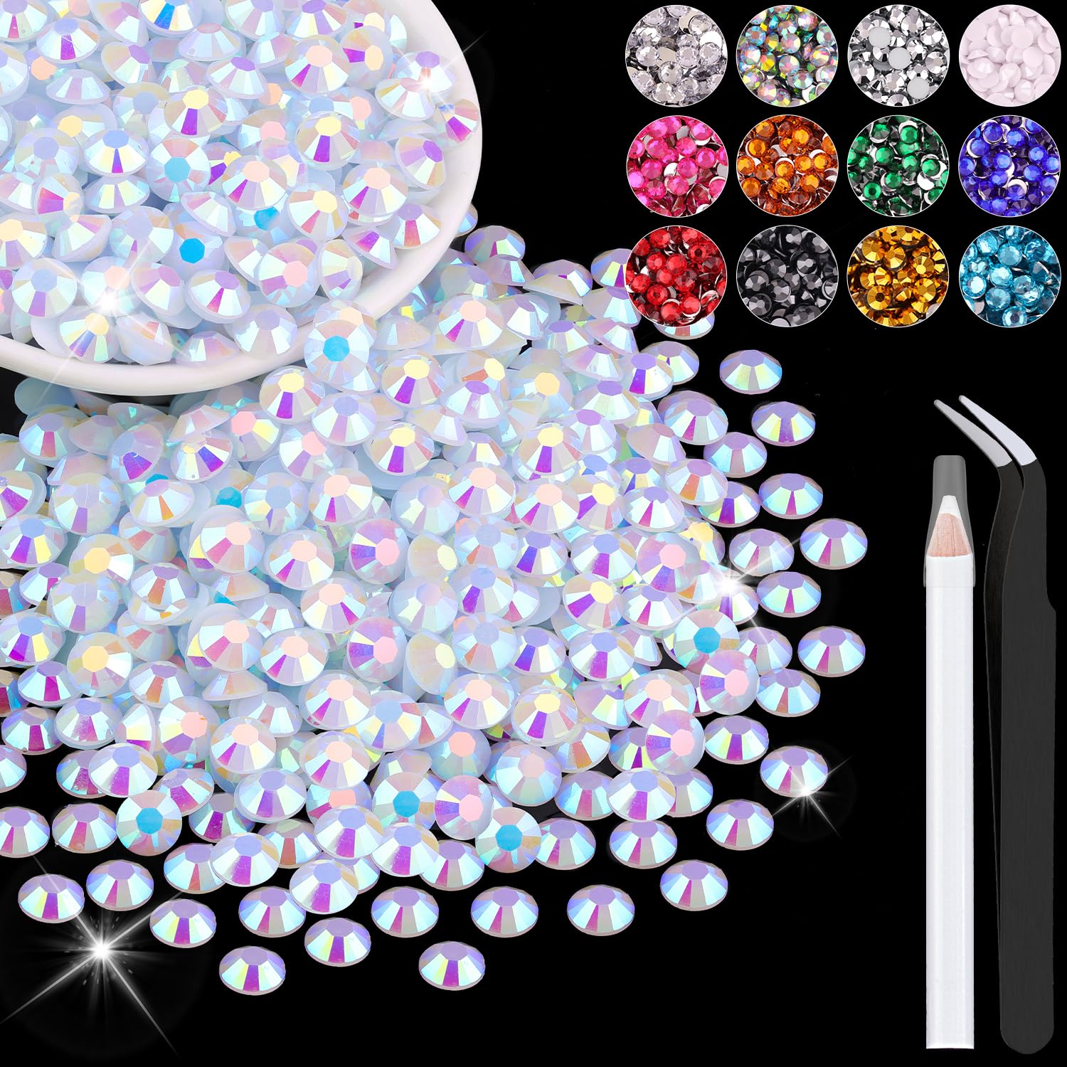2500PCS 5mm Resin Jelly Rhinestones in Bulk (White AB), Bedazzling Flatback Crystals Rhinestones for Crafting DIY Nail Decoration, Gems Diomand Charms for Tumbler Shoes Clothing Fabric