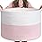 INDRESSME XXXLarge Storage Basket with Handle, Pink Laundry Basket for Nursery Stuffed Animal Storage, Baby Baskets Kids Toy Organizer, 21.7 x 21.7 x 13.8, Pink