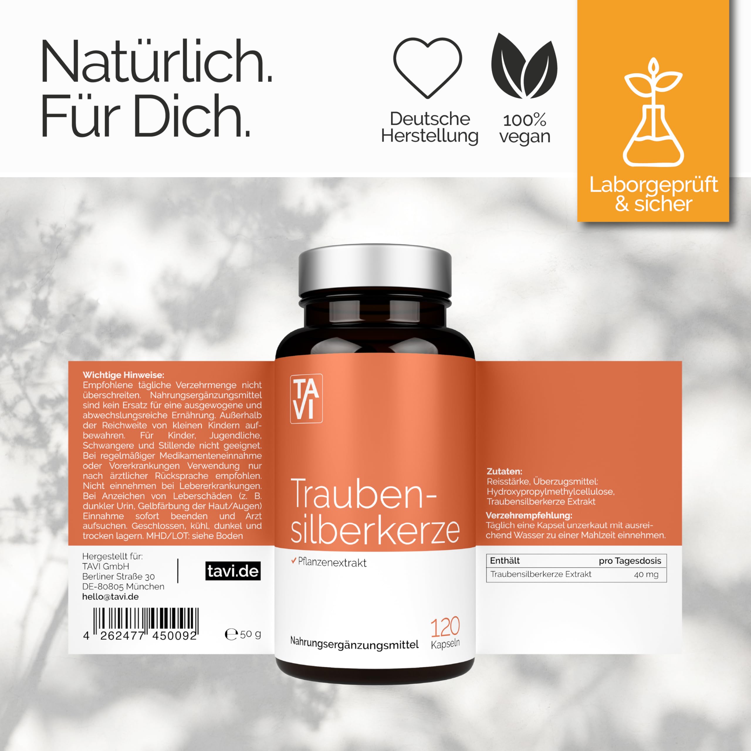 TAVI® Traubensilberkerze • 120 vegane Kapseln