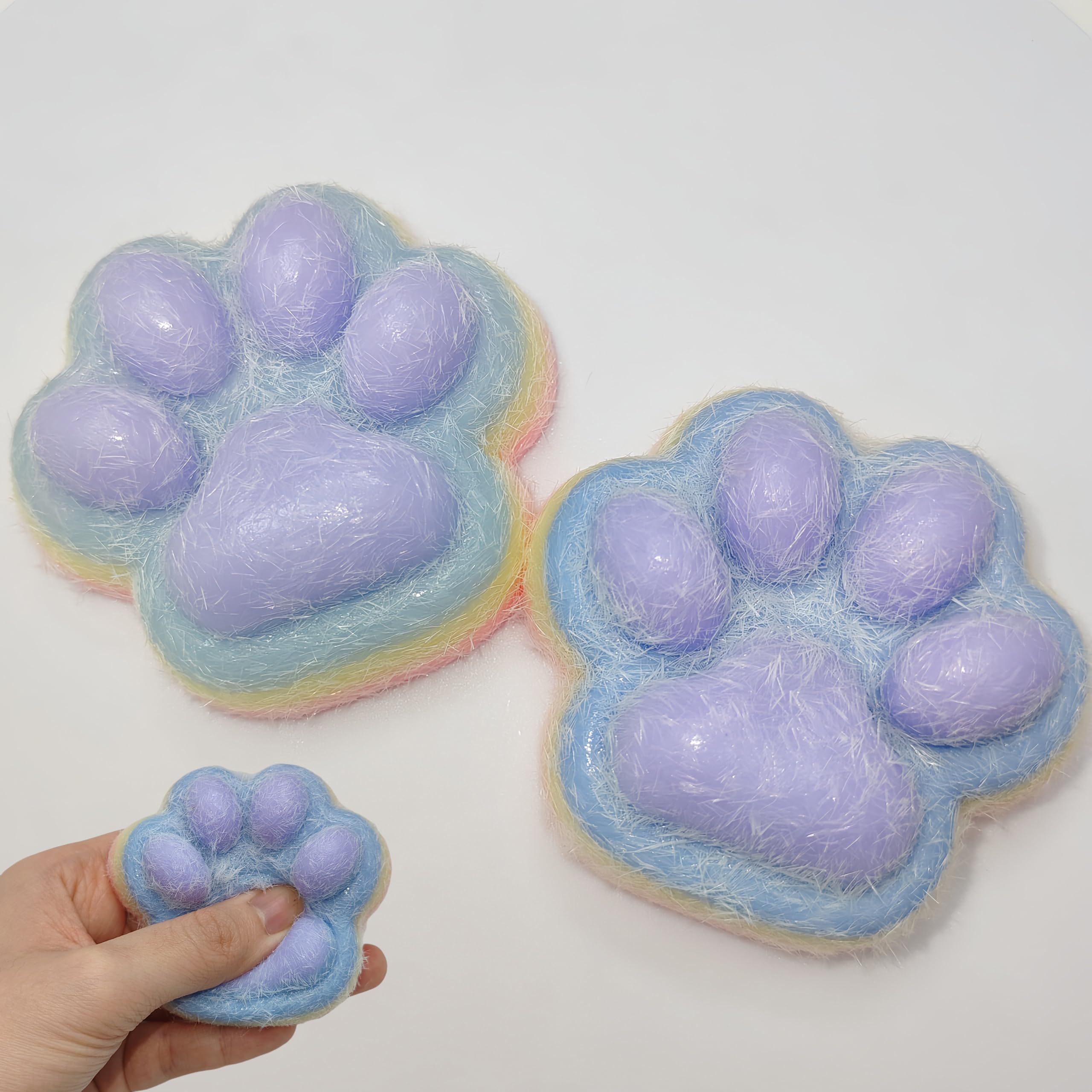 TIM CHESS 2 Pcs Squeeze Toys Handmade Cat Paw Squishy, Lifelike Rainbow Squeeze Paw, Cute Soft Squishy for Stress Relief & Goodie Bag Stuffers, Fidget