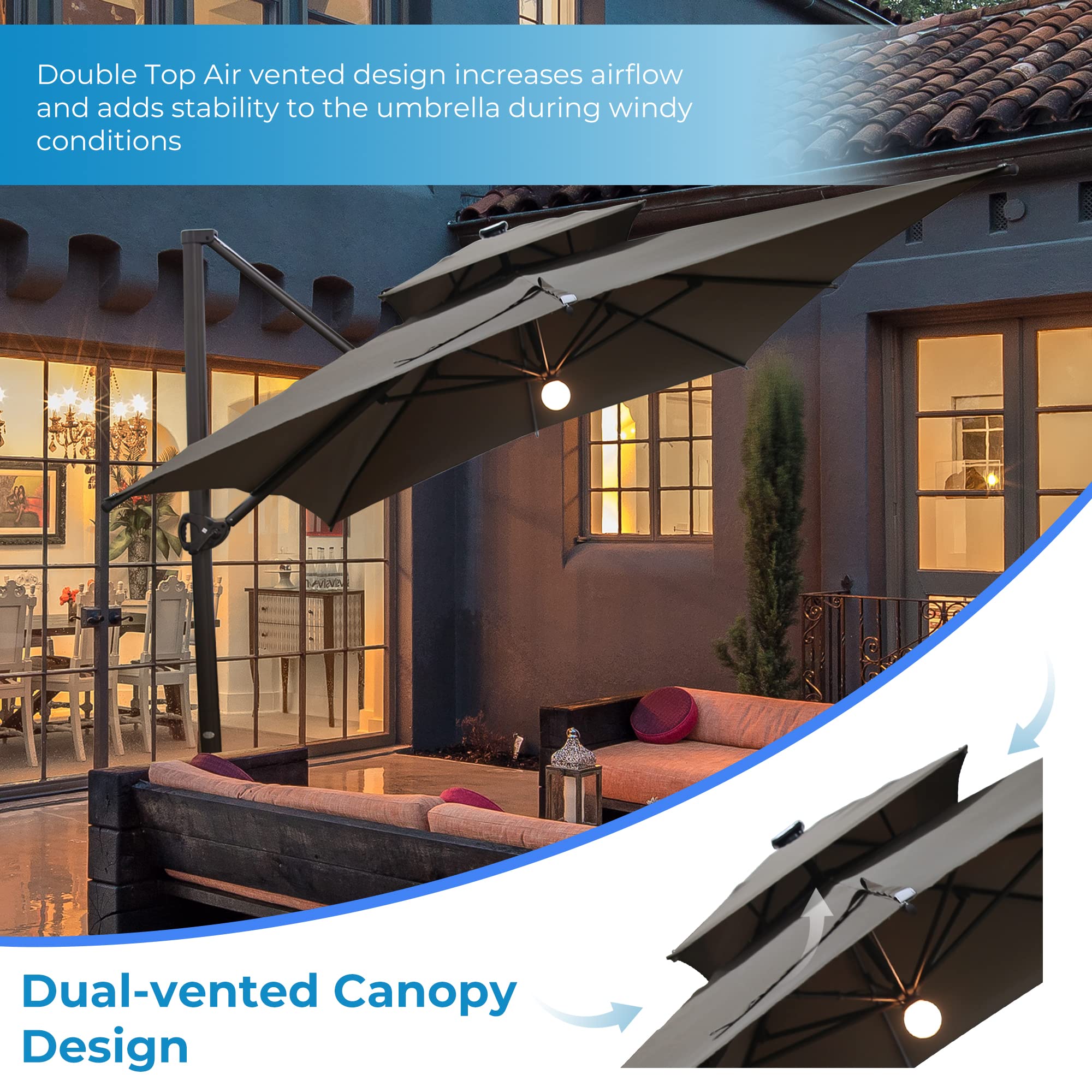destination summer 8.5-foot square offset solar led patio umbrella Amazon.com : Sunnyglade 10x13ft Solar Powered LED Cantilever Patio Umbrella  Square Deluxe Offset Umbrella 360Rotation & Integrated Tilting System & LED  lights for Market Garden Deck Pool Backyard Patio : Patio, Lawn