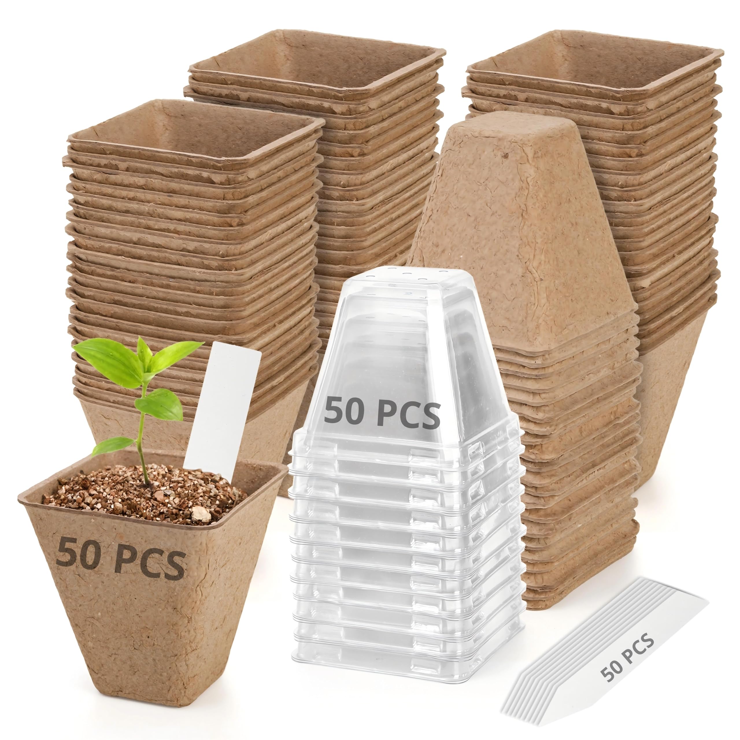 Mezchi 50 Pack 8.4 cm/ 3.3" Seed Starter Pots, Fibre Pot Seedling Pots For Cultivation, Plant Seed Starter Kit for Garden, Flower, Seedlings, Herbs, Vegetable Germination