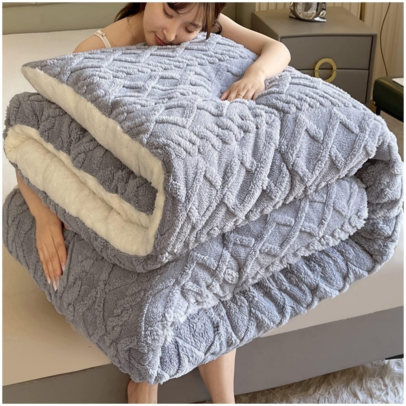 Plush Duvet Lamb Duvet Double Sided Plush Duvet Super Warm Breathable Winter Wool Thicken Super Warm Winter Hypoallergenic Wool Duvet(B,150x200cm/3kg)