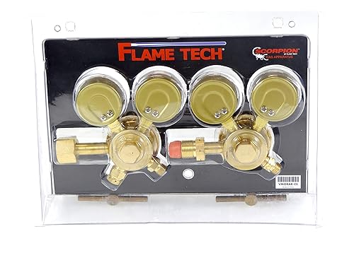 Miniatura 3 de Flame Tech Oxy-Fuel - Juego de reguladores de servicio medio, latón forjado macizo, estilo de llave fácil de girar, juego de 1 regulador de oxígeno
