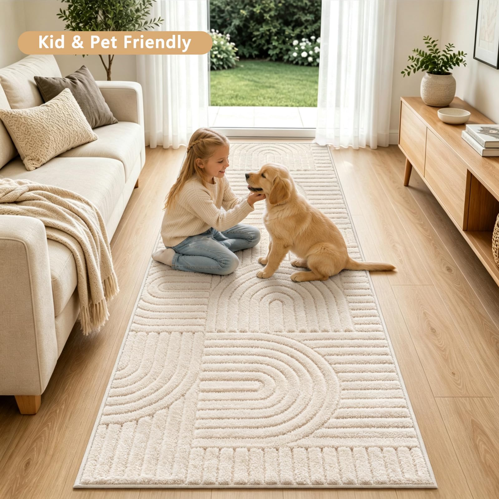 Bieżnik na korytarz, 80 x 300 cm, nadaje się do prania, antypoślizgowy, z krótkim włosiem, puszysty, miękki, nowoczesny dywan geometryczny do kuchni, salonu, sypialni, przedpokoju