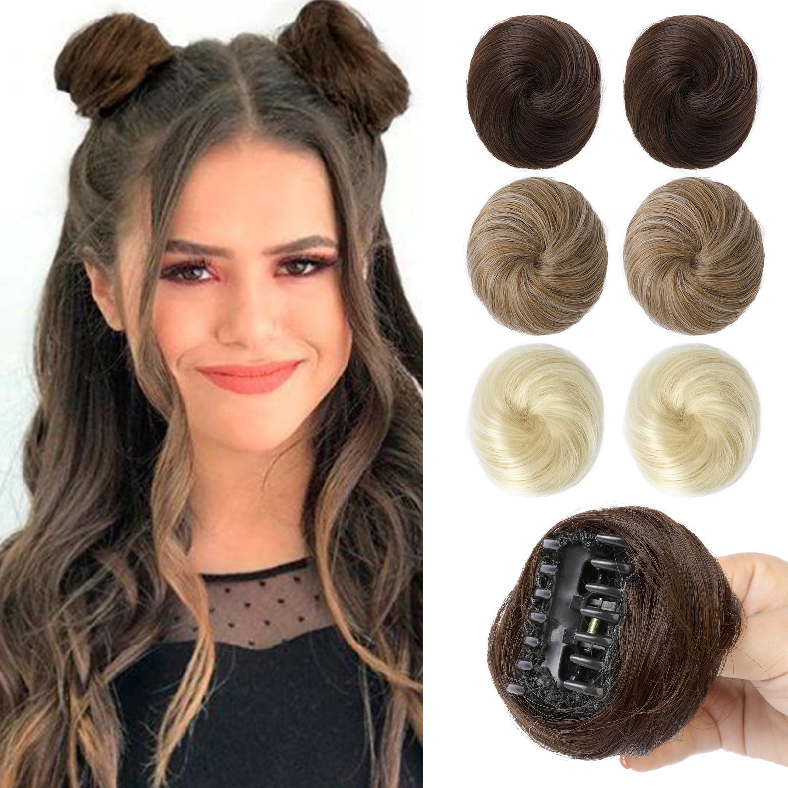 2 PCS Mini Claw Clip in Messy & Cat Ears Hair Bun Extensions HB001 Wig Accessory Updo Hairpieces for Women (Pack of 2-3" Straight, Dark Chocolate Brown)