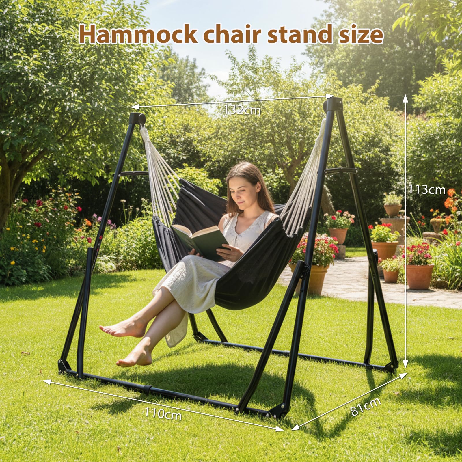 Hamaca y Sillón Colgante con Soporte Plegable, Set de Soporte de Hamaca Portátil de Doble Uso para Interior y Exterior Jardín Terraza Patio Camping Cubierta