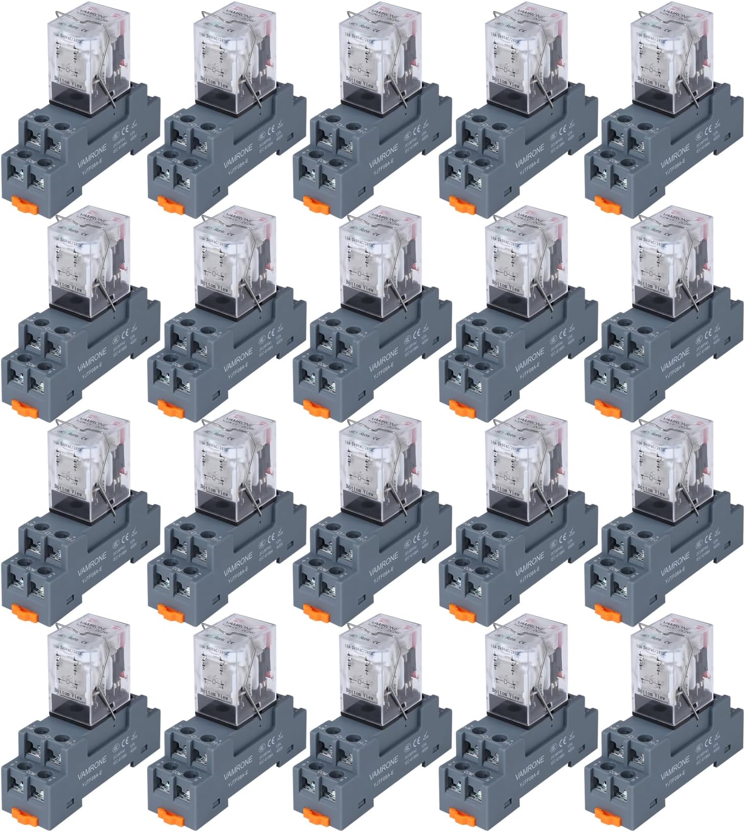 20PCS Electromagnetic Power Relay, 8-Pin 10 AMP 24V DC Relay Coil with Socket Base, LED Indicator, DPDT 2NO 2NC - MY2NJ [Applicable for DIN Rail System]