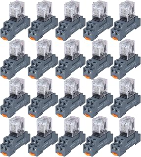 20PCS Electromagnetic Power Relay, 8-Pin 10 AMP 24V DC Relay Coil with Socket Base, LED Indicator, DPDT 2NO 2NC - MY2NJ [Applicable for DIN Rail System]
