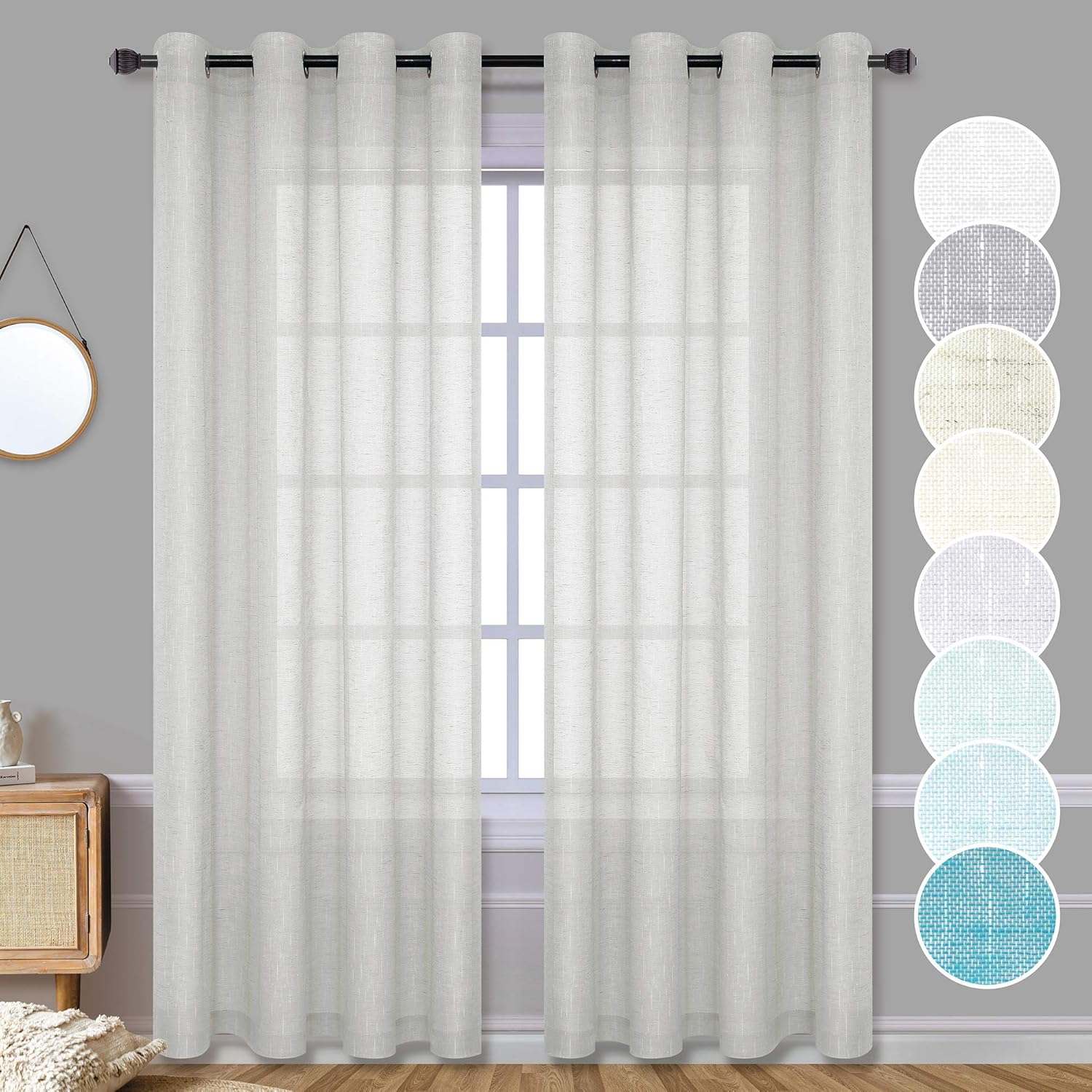 Greige Sheer Curtains 95 Inches Long for Bedroom 2 Panels