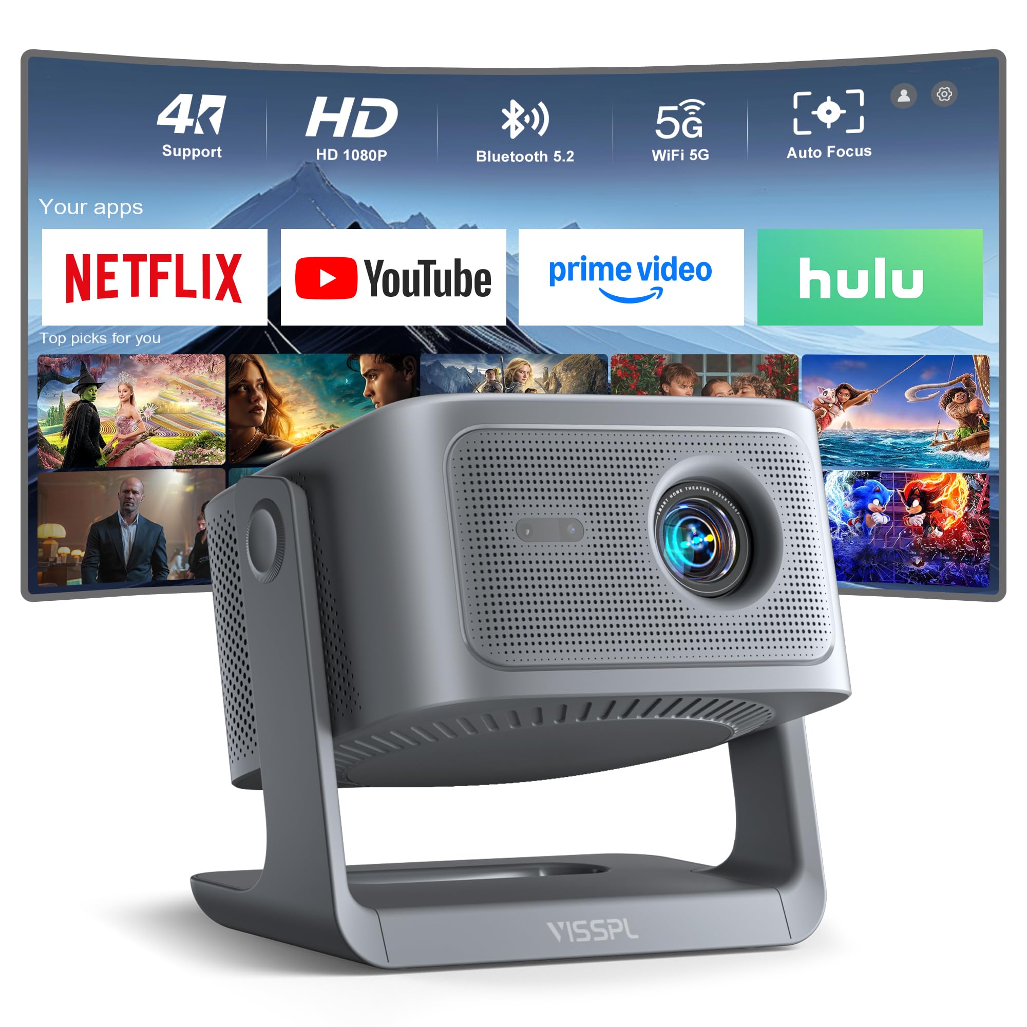 VISSPL 4K Smart Projector: 2200 ANSI, WiFi, Auto Focus