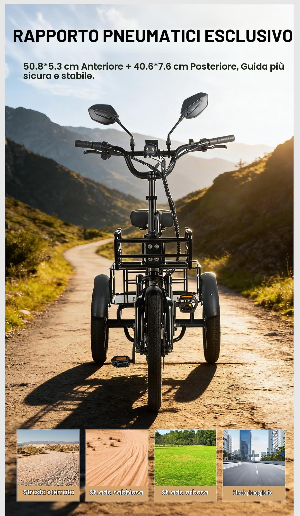 cysum Triciclo elettrico per adulti AG1 Pro, dotato di batteria da 48 V e 20 Ah, con un'autonomia fino a 150 chilometri; biciclette pieghevoli e da carico, dotate di NFC e funzione di retromarcia