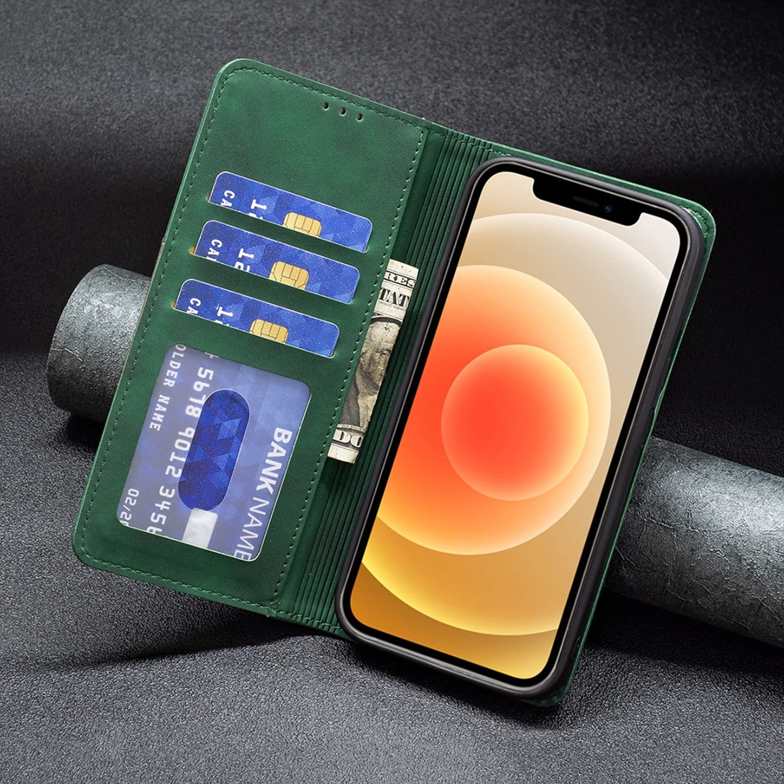 Custodia A Portafoglio In Pelle Per IPhone 13 Mini - Con Supporto, Magnetica, 2 Slot Per Carte, Colore Verde