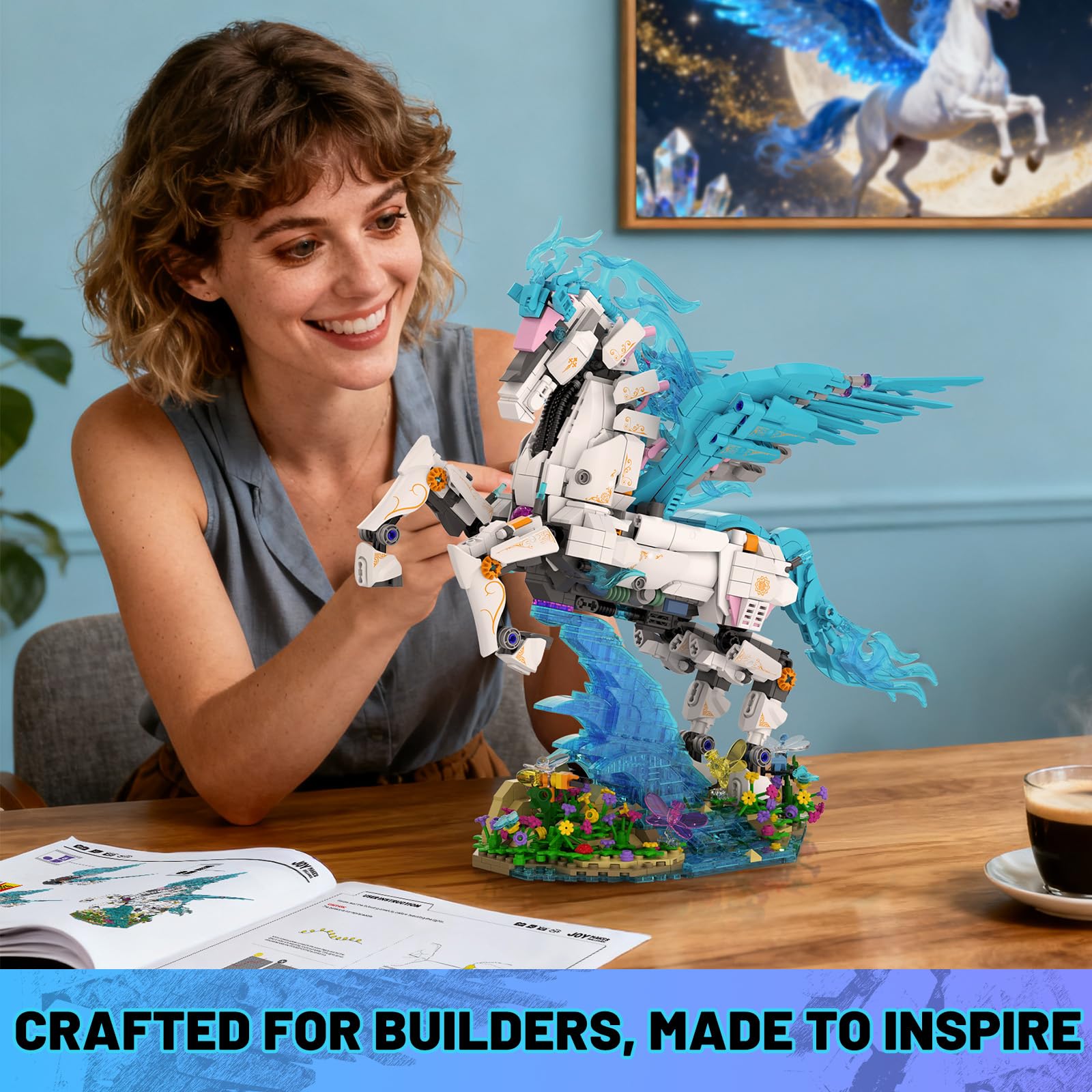 JMBricklayer Ensemble de Construction Pégase pour Adultes, 70015 Maquette d'art Animal Fantaisiste avec Éclairage, Kit de Construction Avancé Cadeau Décoration d'Intérieur Chambre
