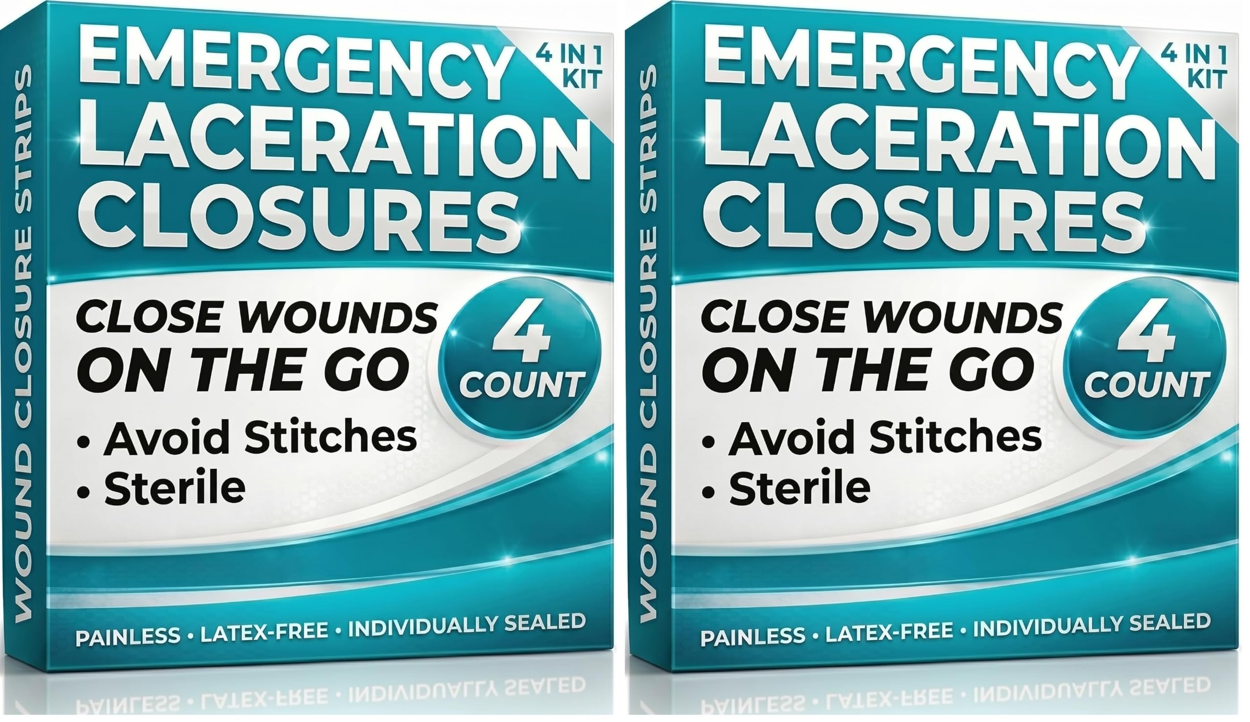 ViveCare Emergency Laceration Closures (4 PCS) - Close Wounds Without Stitches - Butterfly Bandages Wound Closure Kit with Sterile Strips, Island Dressings, Alcohol Wipes &amp; Swabs (Pack of 2)