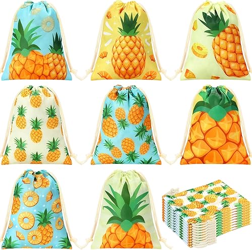 Sweetude 24 piezas de decoraciones hawaianas de fiesta de 5 x 7 pulgadas, bolsas de regalo de piña Luau para fiesta, pequeñas bolsas de dulces de