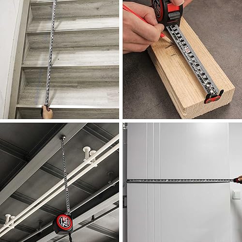 Miniatura 7 de HAUTMEC Cinta métrica de 24.6 ft (25 pies), cinta métrica de doble cara y pulgadas, cinta métrica retráctil con botones de doble parada, gancho