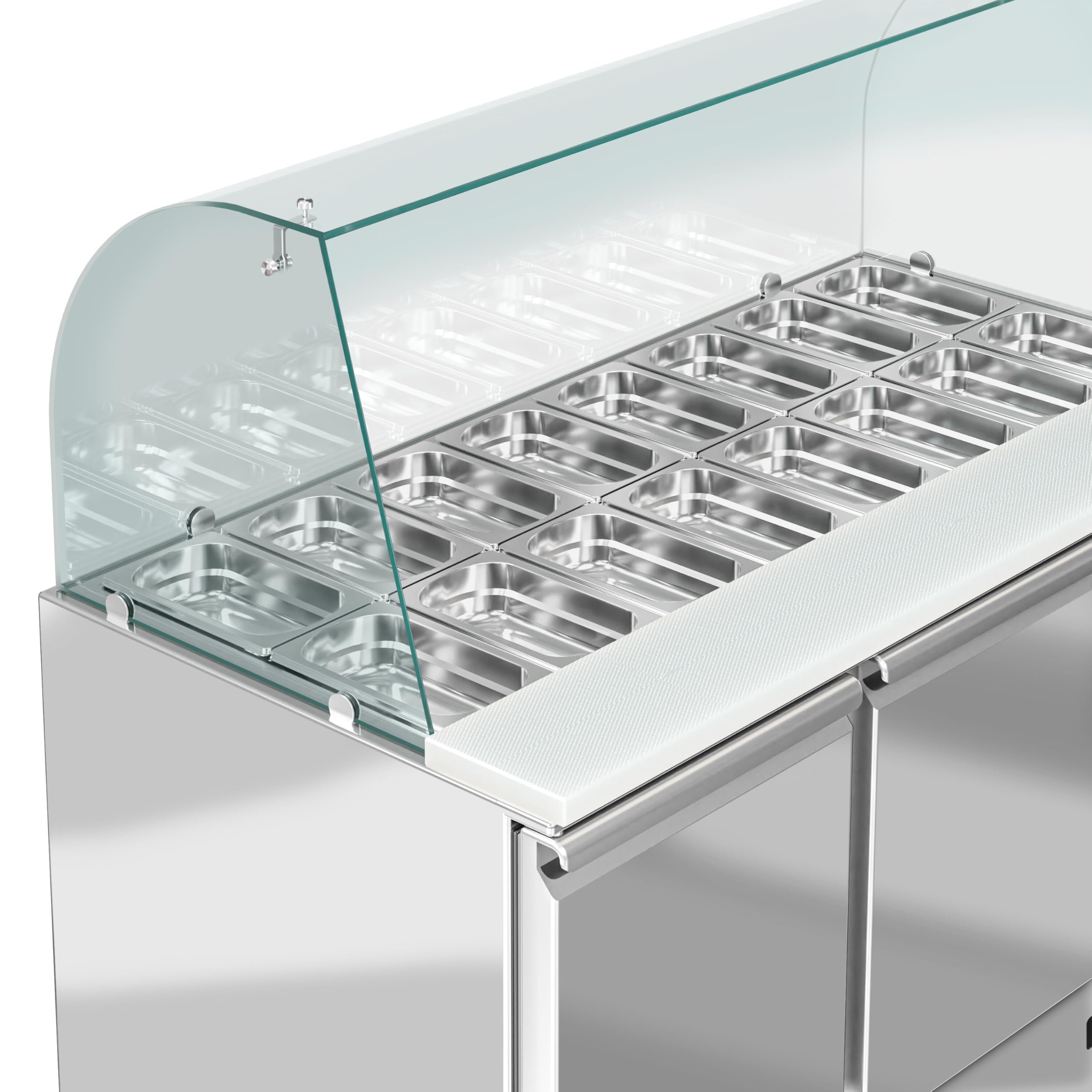 GGM Gastro Saladette ECO - 3 Puertas - 260 Litros - Parte Superior de Vidrio Alto - 4x GN 1/1 - Acero Inoxidable - Aislamiento de Poliuretano de 4 cm - Termostato - SAG147DRG#GSG147#07