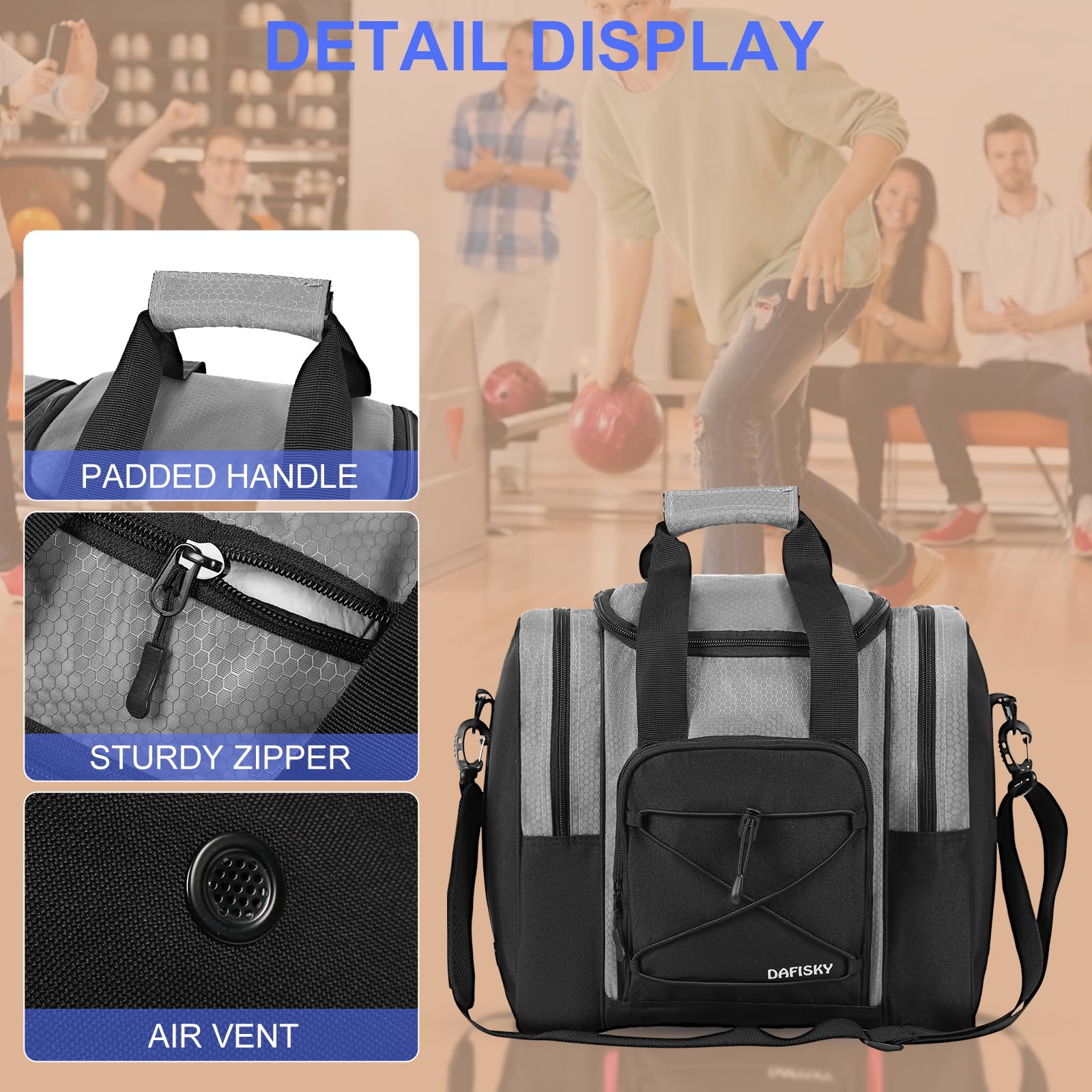 DAFISKY Sac de bowling pour une seule balle – Sac fourre-tout pour 1 balle et chaussures avec support rembourré, 2 poches pour chaussures de bowling homme et femme jusqu'à la taille 42