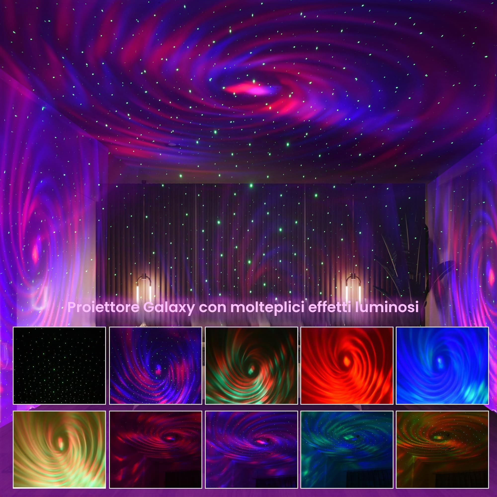 Proiettore Star con sveglia, Rocket Galaxy Projector per camera da letto, altoparlante Bluetooth e proiettore Aurora con rumore bianco