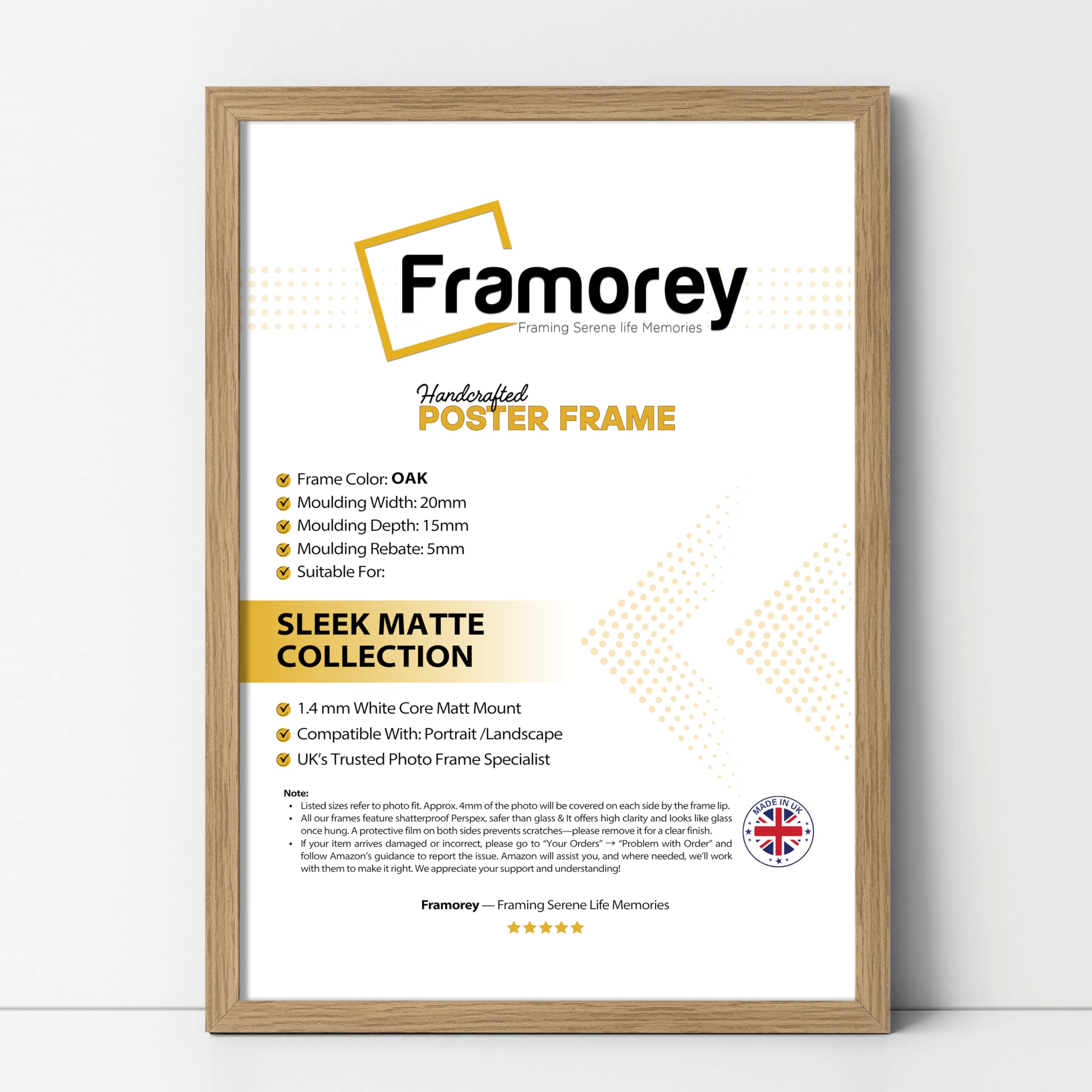 FRAMOREY Thin Matt Oak Poster Frame, Wooden Effect Photo Frames, 40x60 CM Size Picture Frames, Wall Display Hanging Photo Print Frames