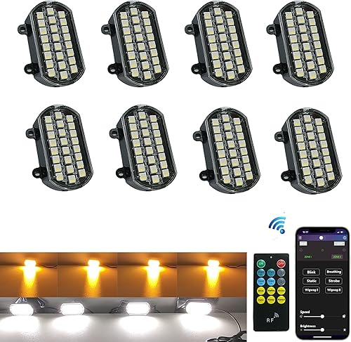 Miniatura 1 de NBWDY Kit de 8 luces LED estroboscópicas de color blanco ámbar LED de advertencia de emergencia impermeable Flash Rock Underglow Wheel Underderglow