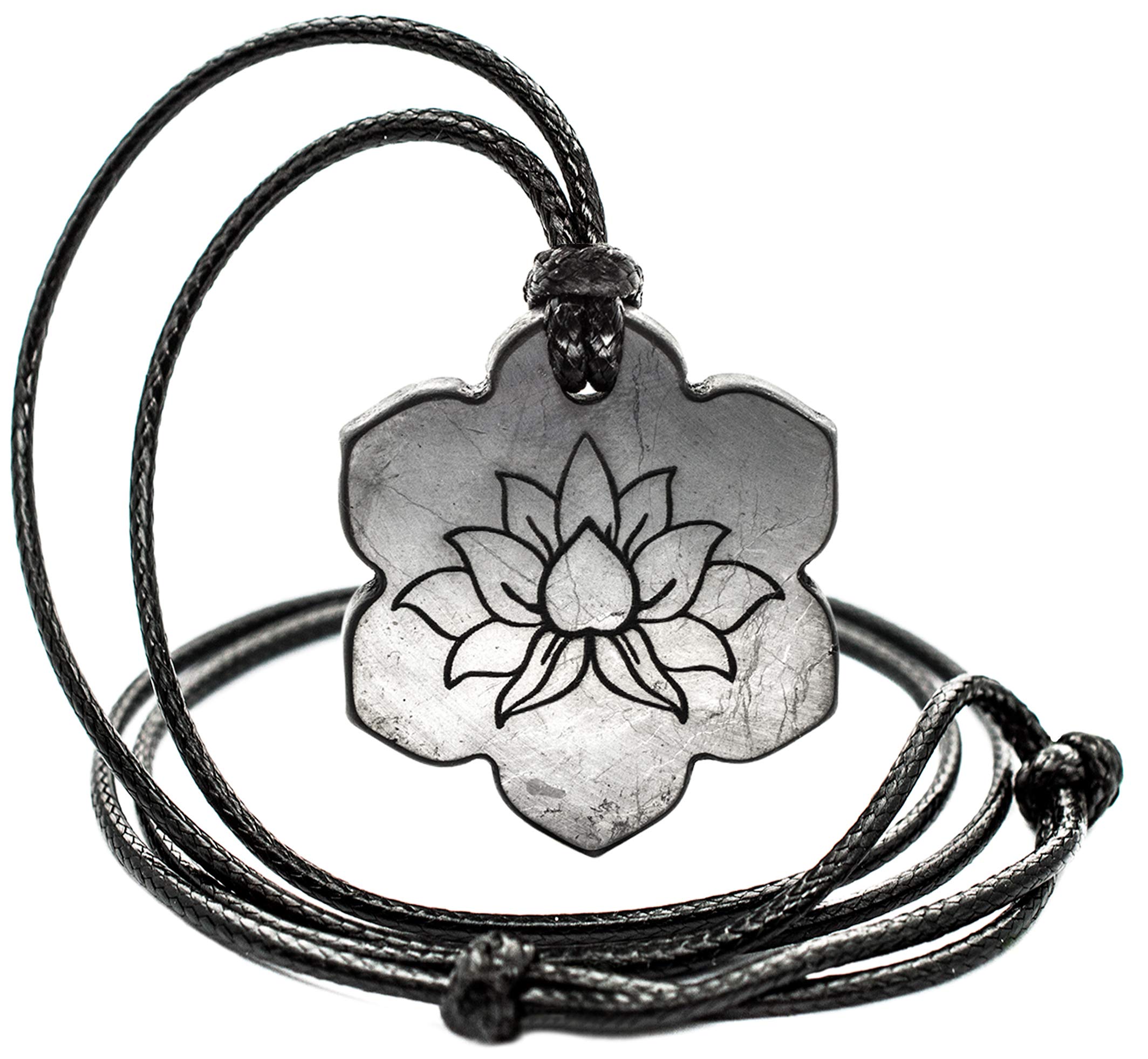 Wallystone Gems Shungite pendant Lotus Flower Necklace for Root Chakra Vibrational Balancing