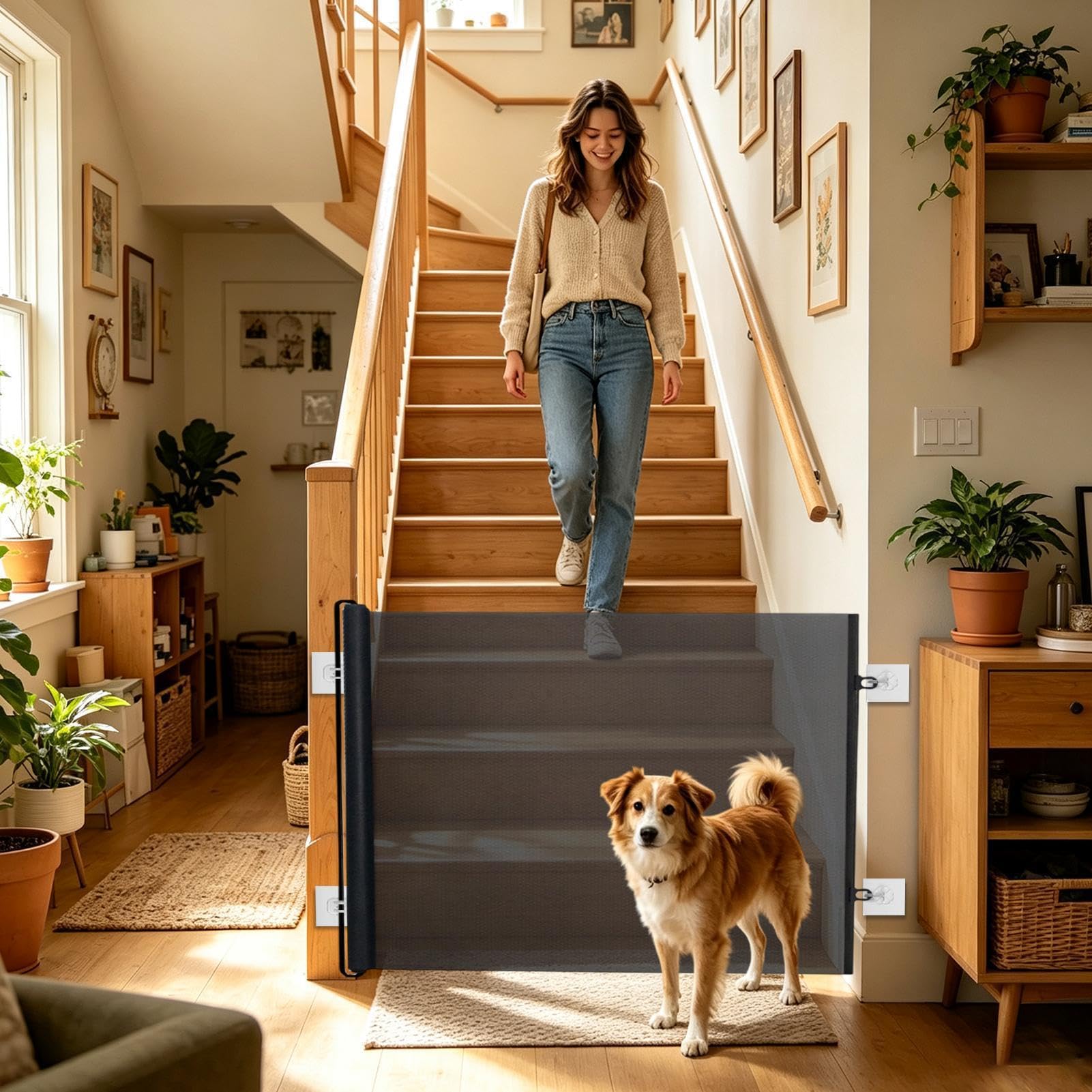 Cancello Retrattile per Cani Barriera Retrattile per Animali Senza Foratura | Cancello di Sicurezza per Cuccioli da Corridoio per Esterni Giardino Balcone Garage Corridoio Patio