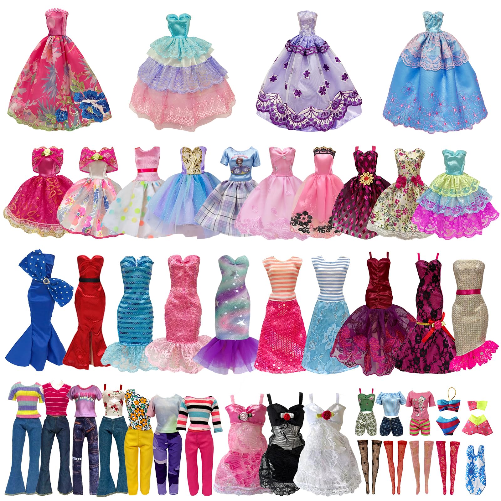 Set De 90 Accesorios Para Muñecas | 10 Vestidos + 30 Zapatos + 20 Bolsos + 30 Complementos | Para Muñecas De 30 Cm | Regalo Creativo