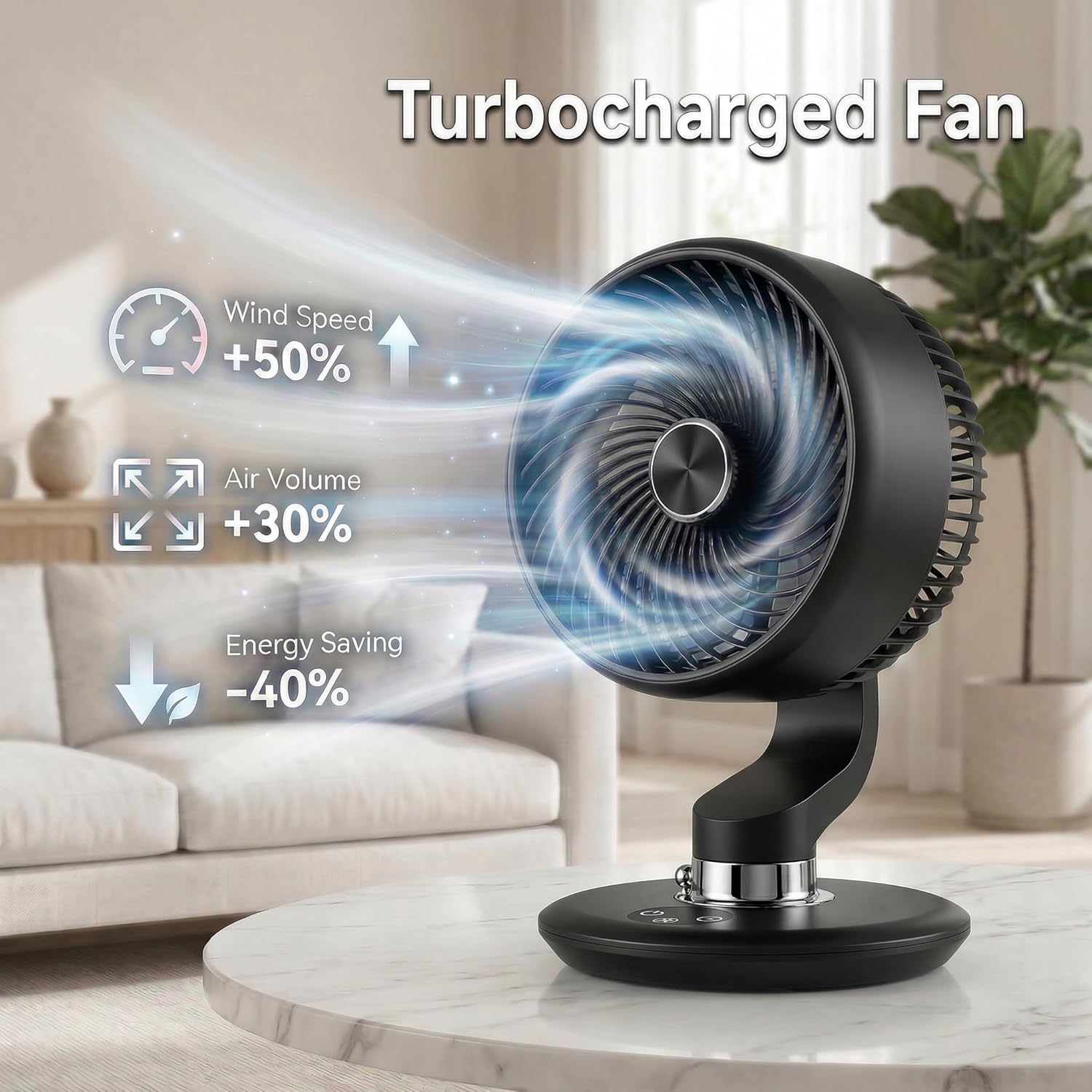 2PCS GAIITIR Air Circulator Fan for Bedroom, Portable Desk Fan w. 7800mAh Rechargeable Battery, 12H Runtime, 5 Speed, 9H Timer, Wall-Mounted Fans with Vacuum Suction Cup, USB Oscillating Fan