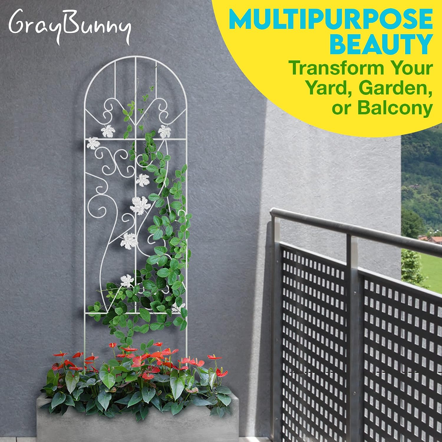 White Trellis for Climbing Plants Outdoor - 2 Pack, 60" x 18" Metal Wire Lattice Grid Panels for Cucumber & Vegetables, Clematis Support, Rose Vines, Durable & Rustproof Plant Décor
