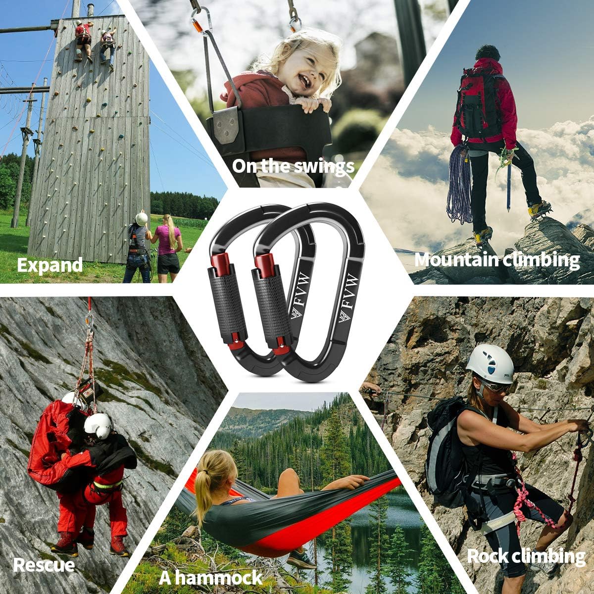 25KN Karabiner Klettern Kletterausrüstung,Locking Kletterkarabiner Clips für Hängematten, Schaukel, Locking Hundeleine und Geschirr, Camping, Wandern & Utility