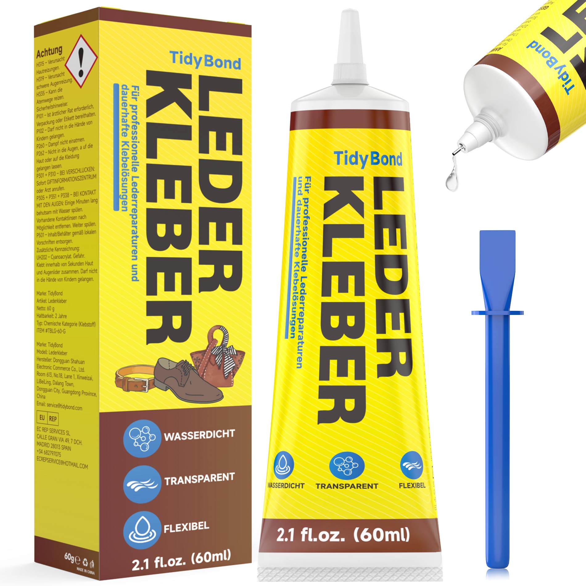 Professioneller Lederkleber 60ml – Starker & elastischer Reparaturkleber für Leder – Wasserfest, transparent, dauerhaft flexibel – Perfekt für Schuhe, Möbel & Kleidung