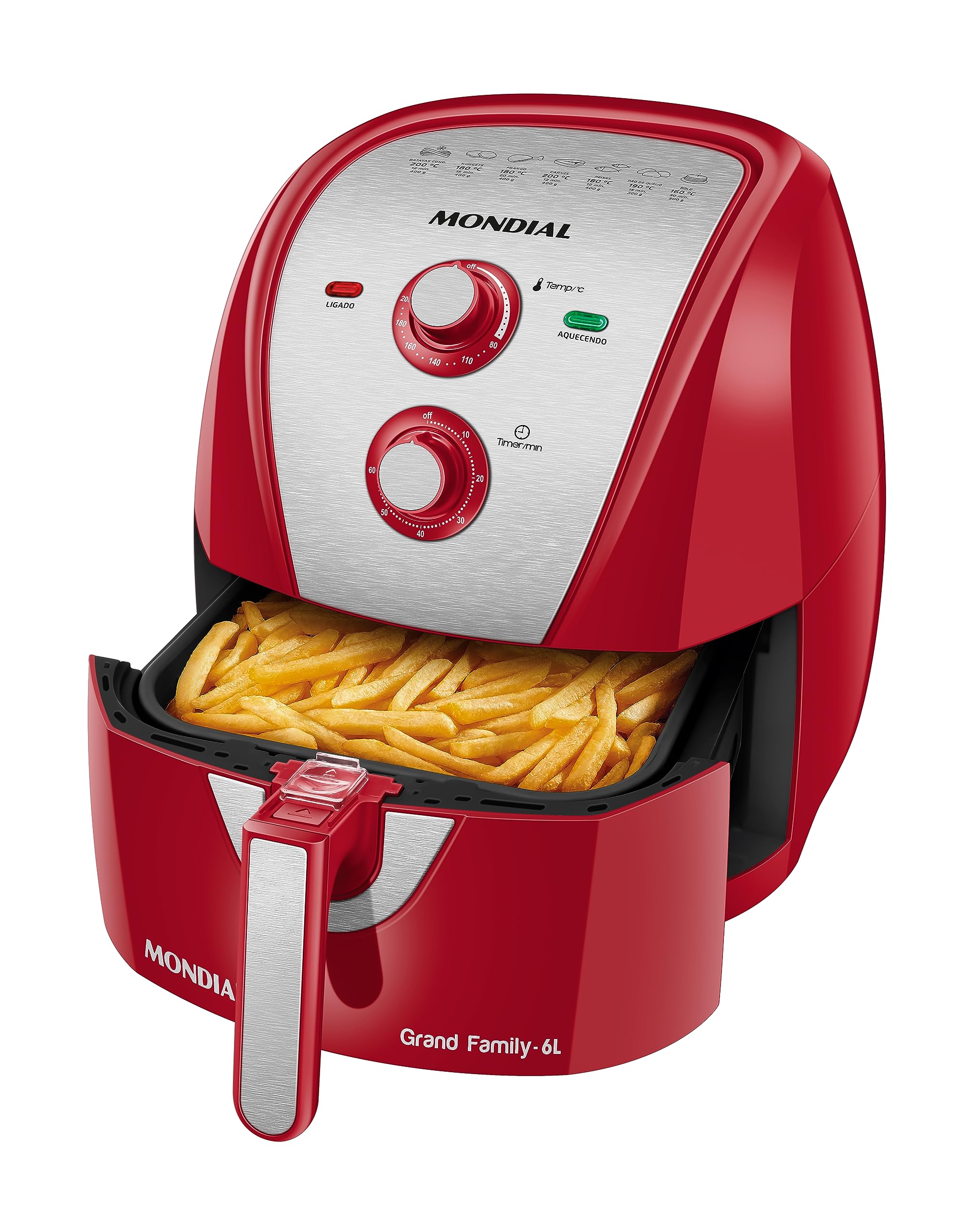 MONDIAL Fritadeira Sem Óleo Air Fryer 6L, Vermelho/Inox, 1900W