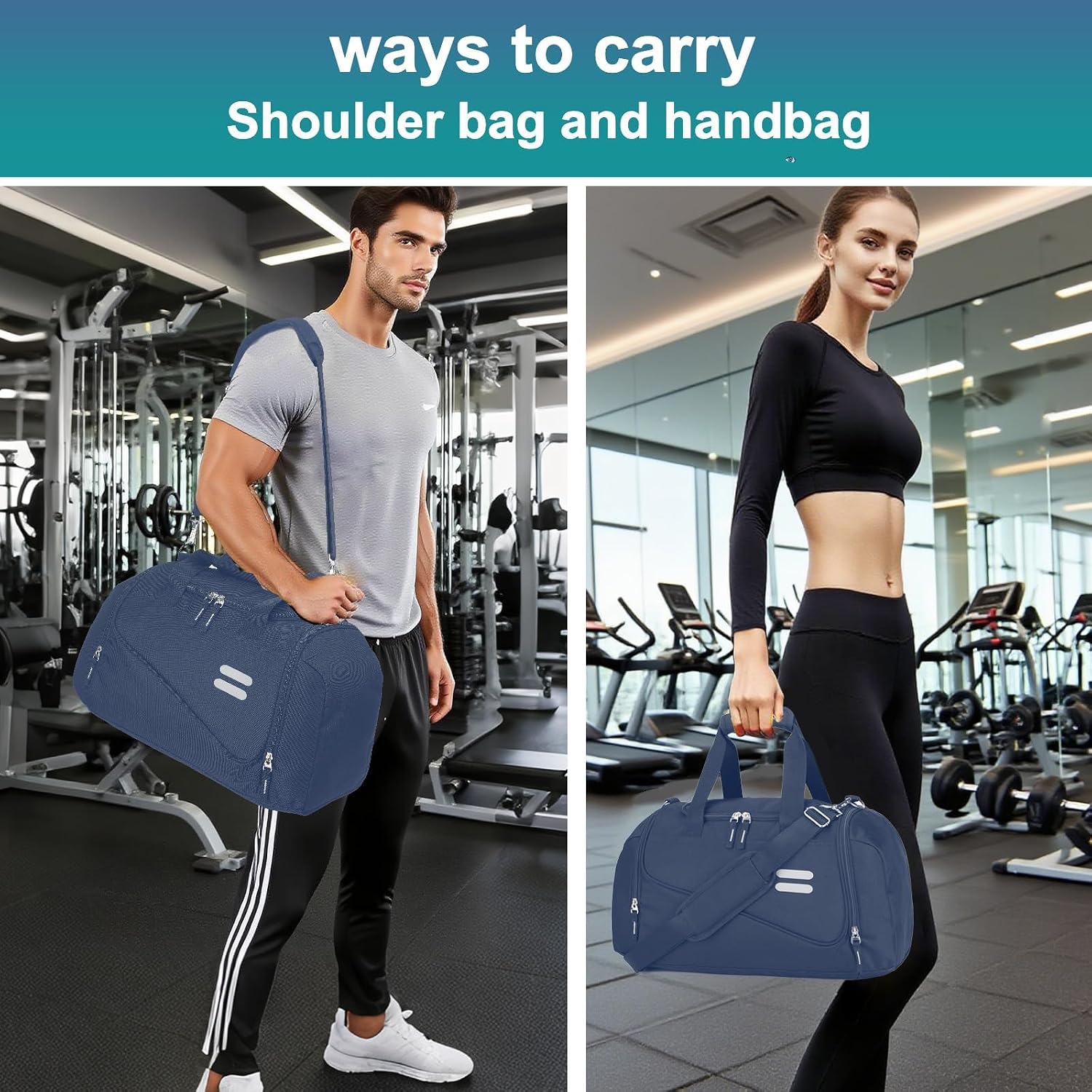 Gym Bag for Men & Women - 30L Duffel Bag with Shoe Compartment, Weekender Water Resistant Duffle Bag for Travel, Sports, Fitness & Workouts, DarkBlue