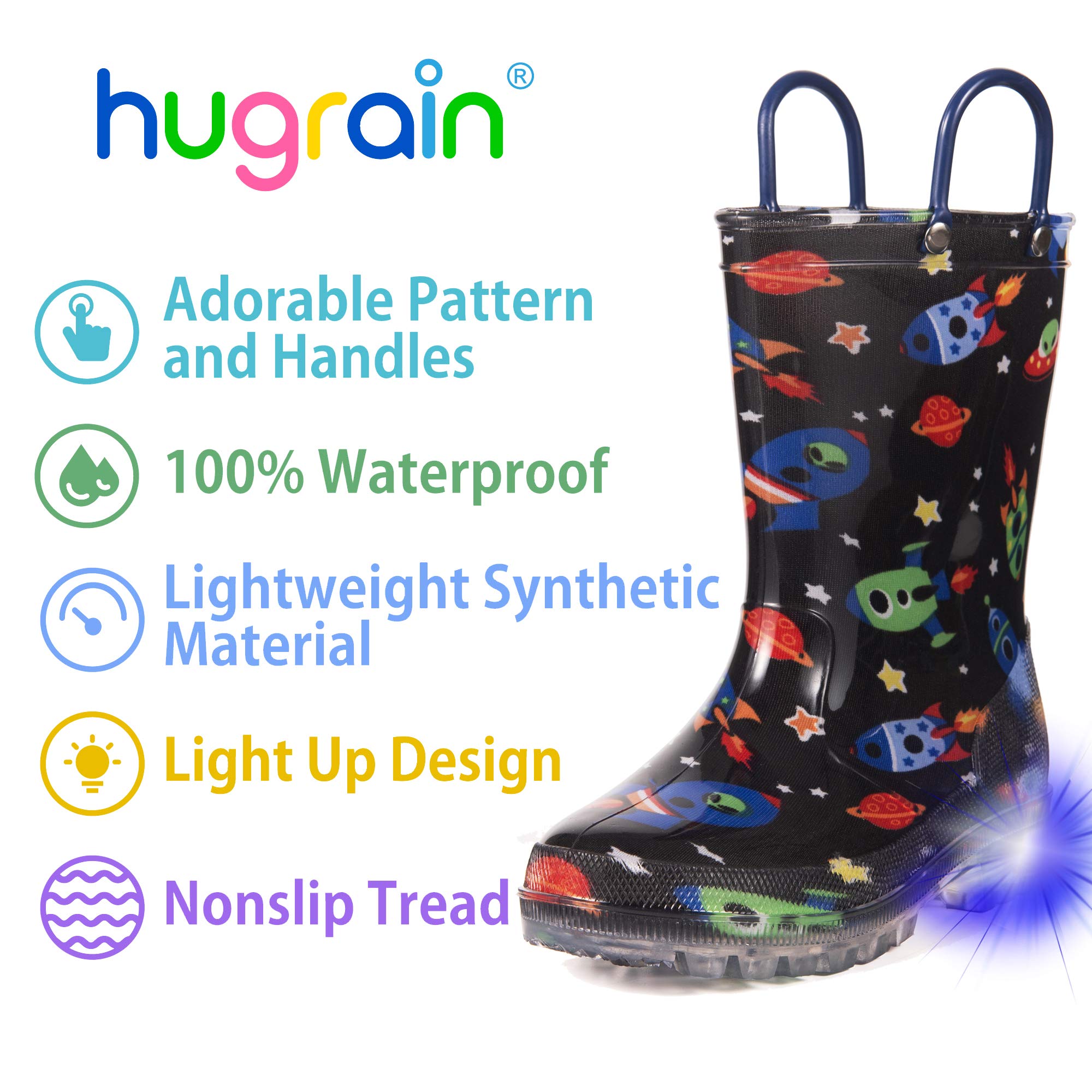 HugRain Hugrain Light Up Rain Boots for Little Kids in use