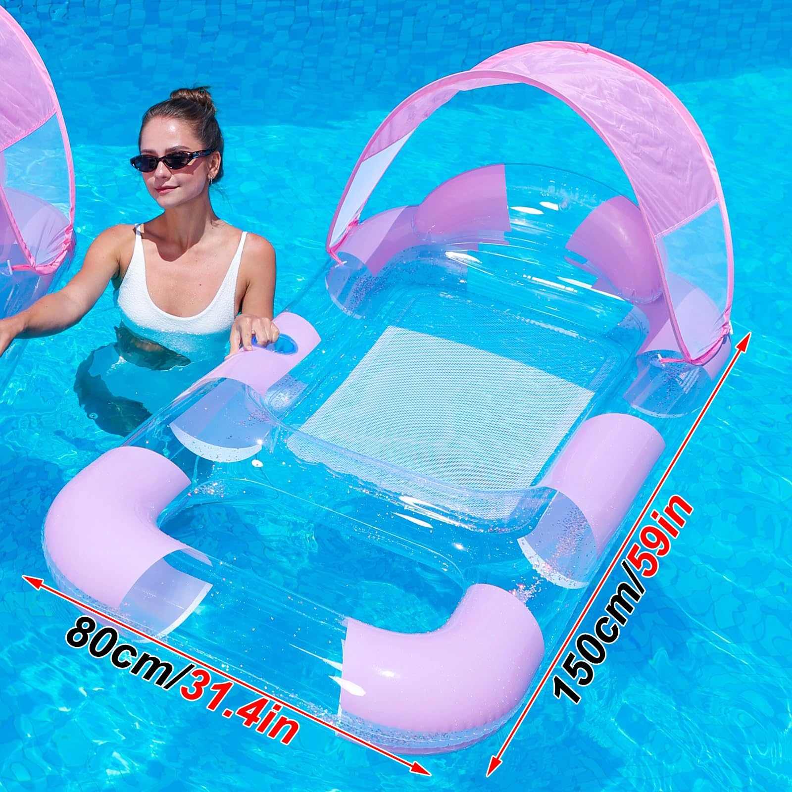 Bouee Piscine, Matelas Piscine Gonflable | Équipé d'un pare-soleil amovible et d'un porte-gobelet, conception de drainage en maille inférieure