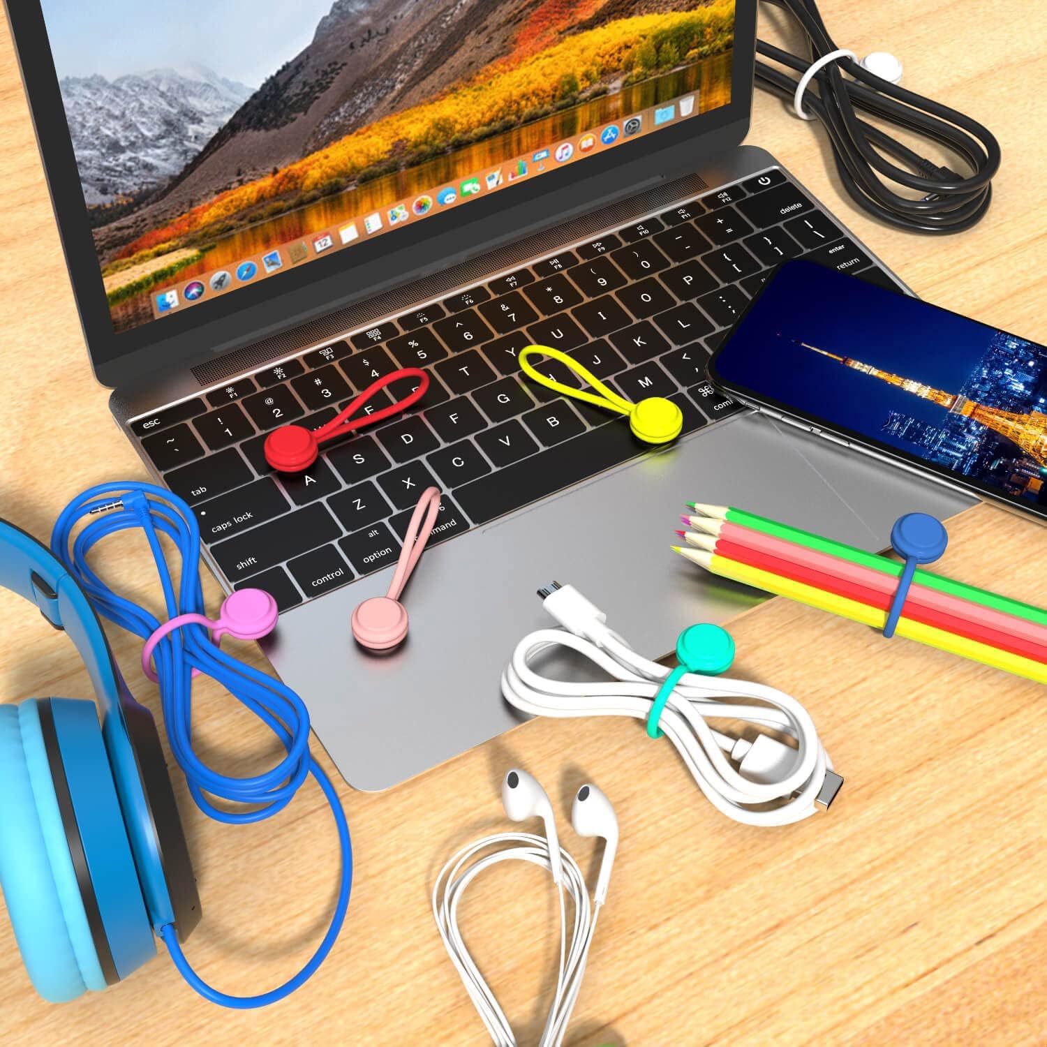 Fascette Magnetiche In Silicone Fascette Magnetiche 20Pcs Riutilizzabili Clip Per Cavi Magnetici Multiuso Magnetici Fermacavi Riutilizzabili Per Organizzazione E Gestione Dei Cavi(10Colori