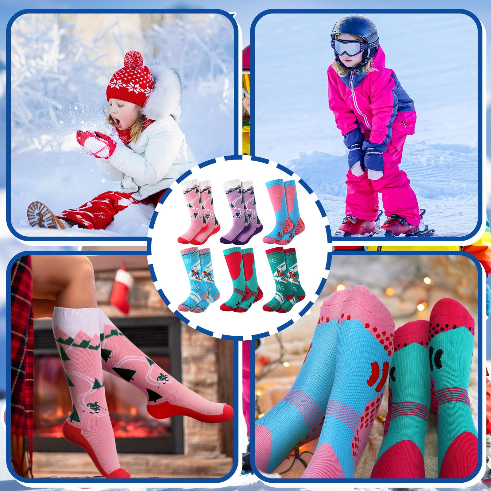 Zonon Lot de 6 paires de chaussettes de ski pour filles - Chaussettes d'hiver chaudes et thermiques - Chaussettes longues épaisses pour filles de 7 à 12 ans - Cadeaux d'anniversaire, Comme sur