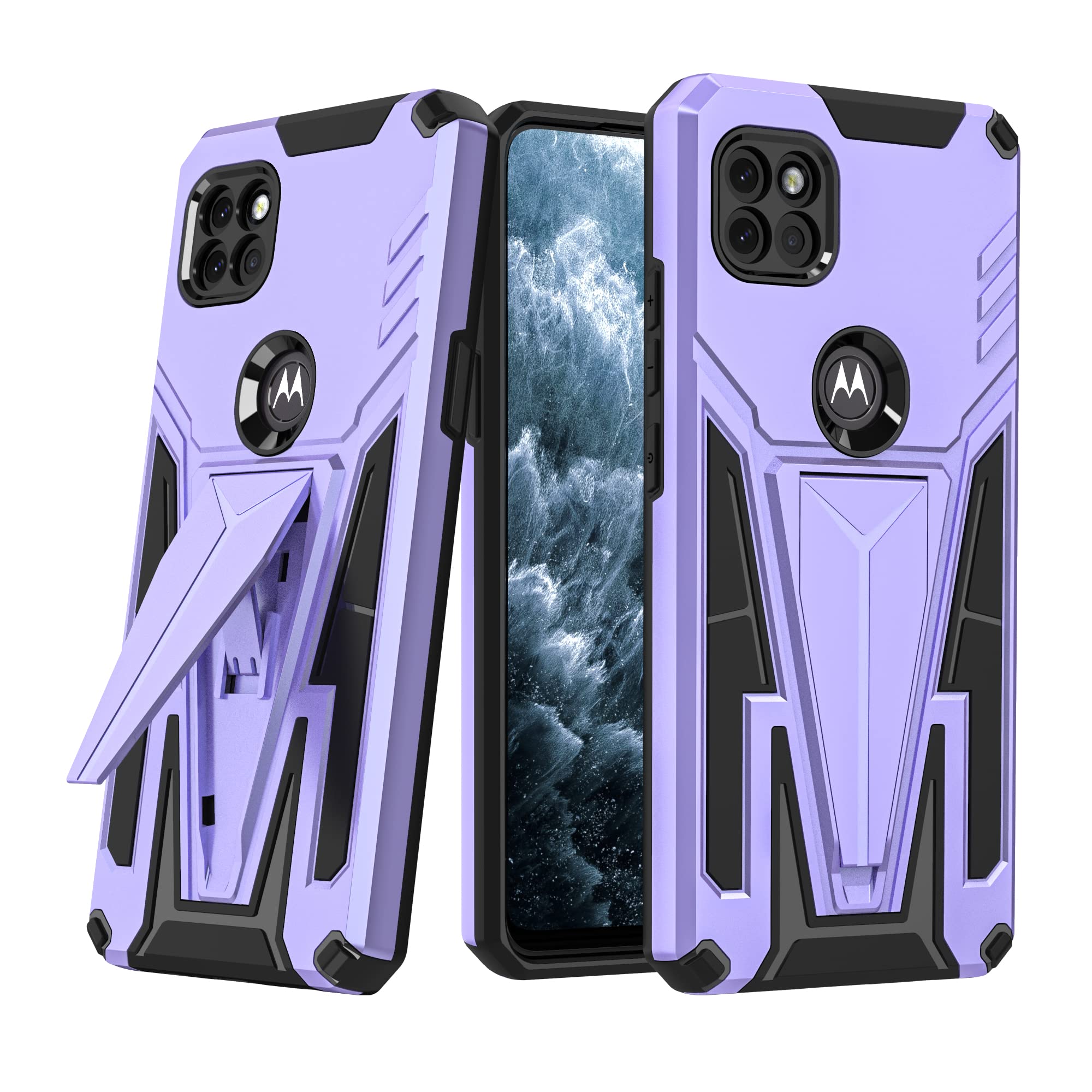 MaiJin Compatible for Motorola Moto One 5G Ace/Moto G 5G Case, Anti-Scratch Shockproof Cover with Built-in Magnetic V Shaped Bracket (Purple)