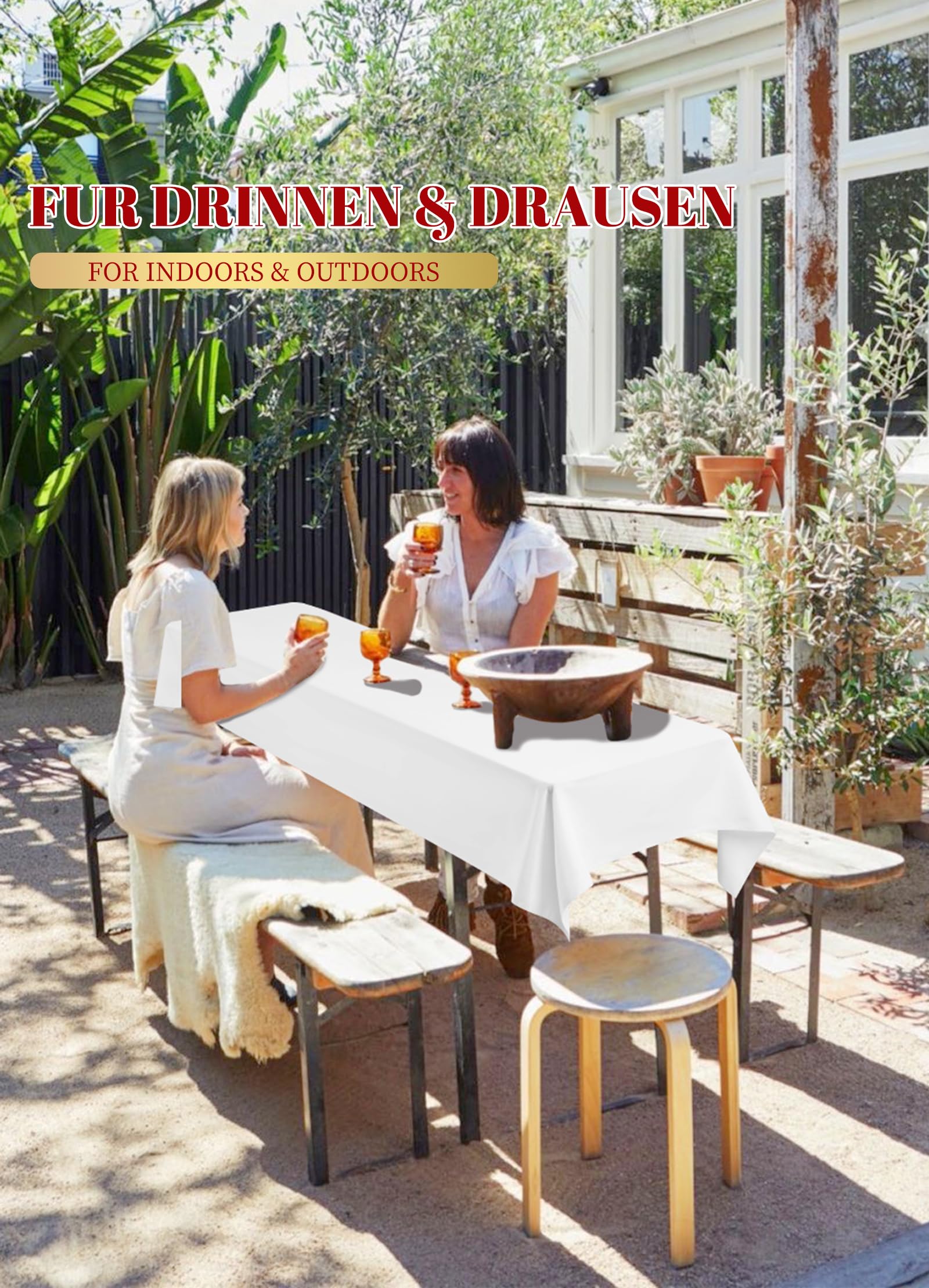 Showgeous Bier-Tischdecken 6er-Pack Weiß 100x250cm | für 50-cm- und 70-cm-Biertische,rechteckige Tischdecken,waschbar,100% Polyester,Blickdichte,Anti-Falten