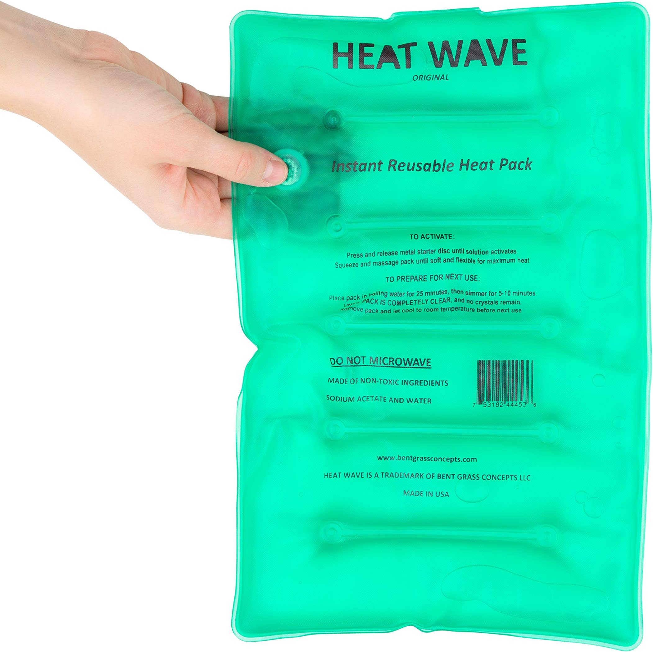 Made in USA: HEAT WAVE Instant Reusable Heat Packs – Large (8x12”), Reusable Heat Pack for Muscle Aches, Back Pain, Pain Relief, Click Heat - Premium Medical Grade