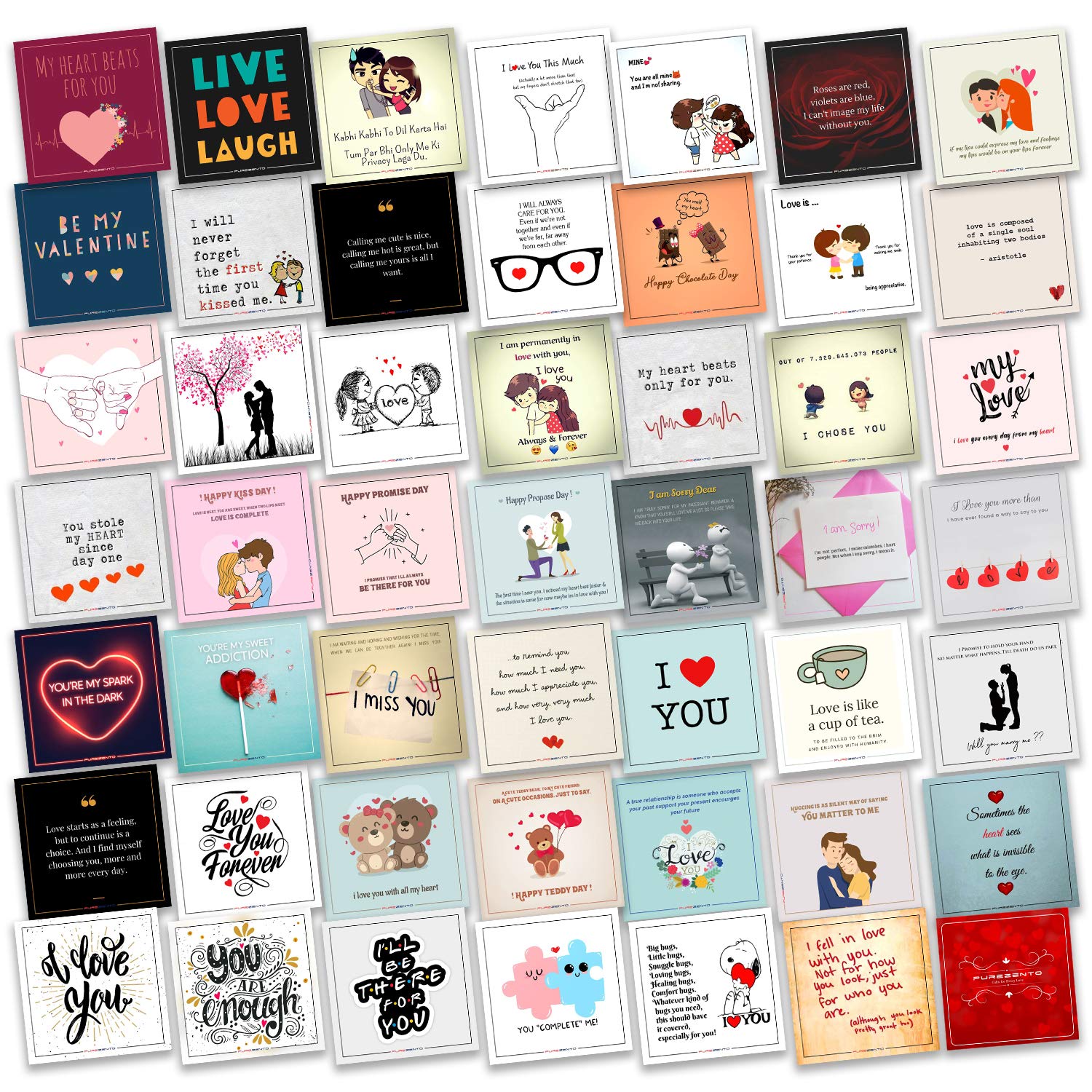 PUREZENTO Love Cards for Explosion Box or Other DIY(Do It Yourself) Love Greeting Cards 3X3 Inches Greeting Card (Set of 48 Cards)
