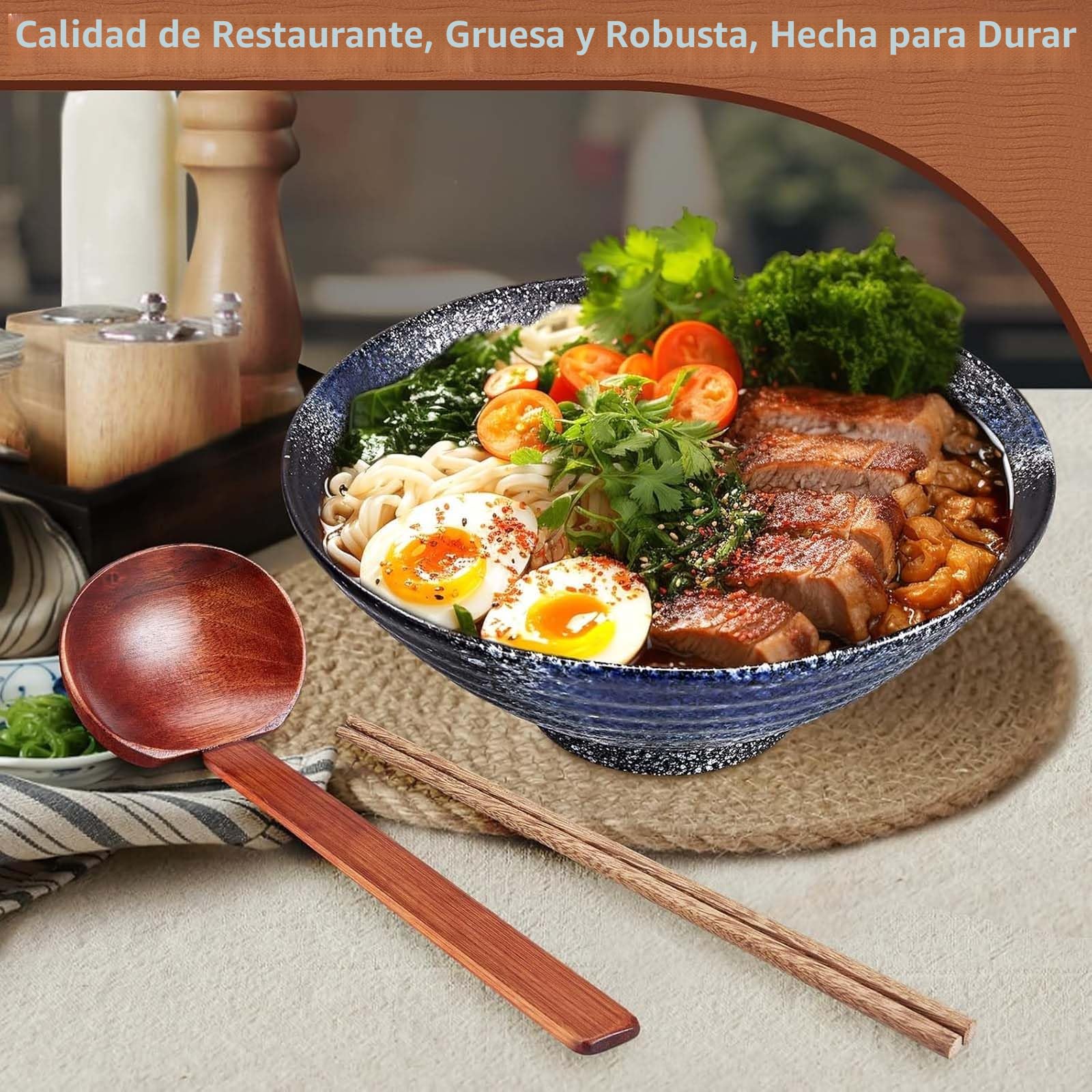 8 Pulgadas Grandes Juego De 2 Tazones De Cerámica Para Ramen De(9 Piezas) - Para Lavavajillas Tazones De Porcelana Para Ensaladas Fideos Cereales Con Recetas Palillos Tenedores Y Cucharas Para Apto