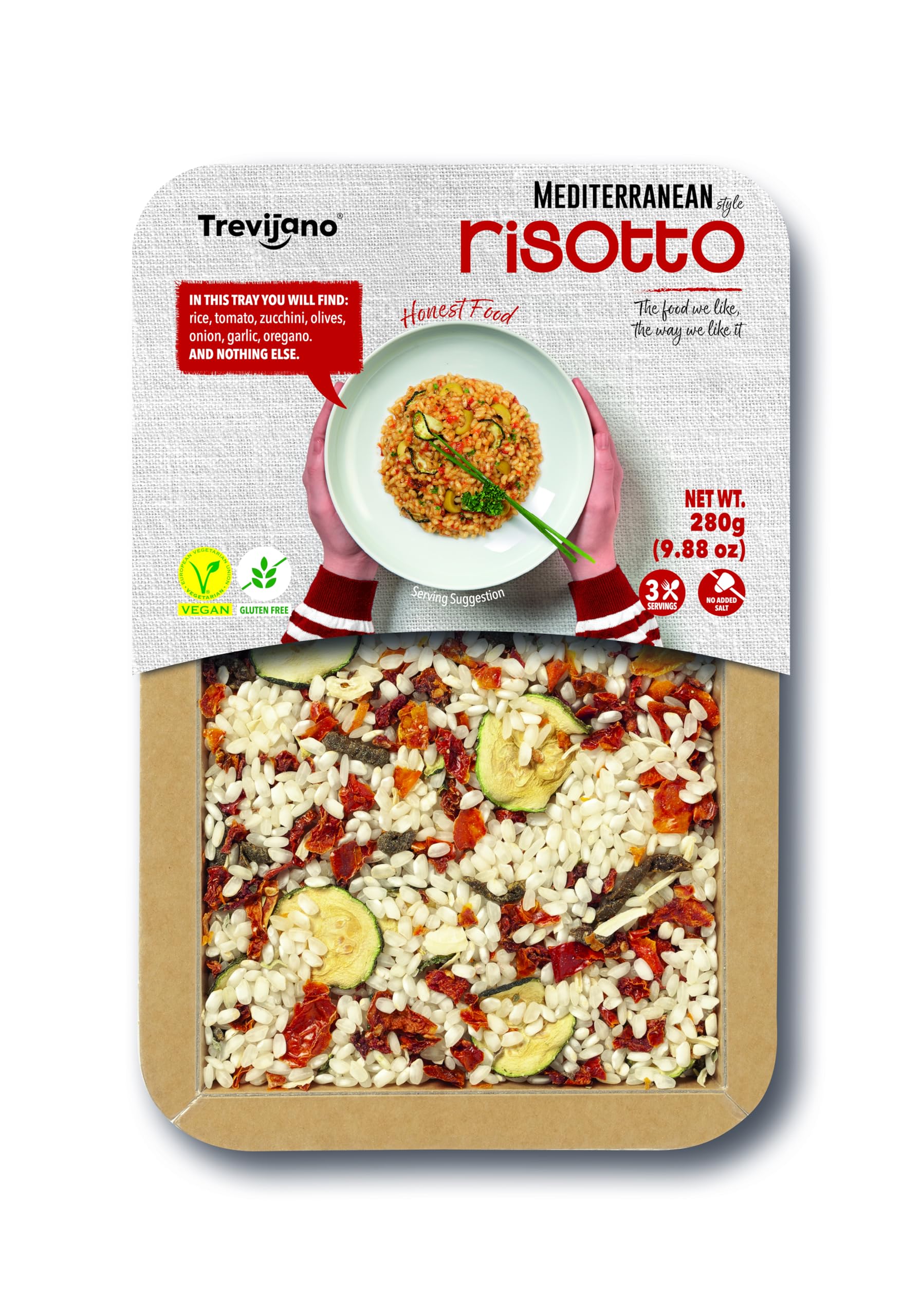 Trevijano Mediterranean Risotto | Dehydrated Vegetable Rice Mix | Clean-Label “Sincere Food” from Spain | Easy Healthy Meal | 280 g Carton Tray | Pack of 4