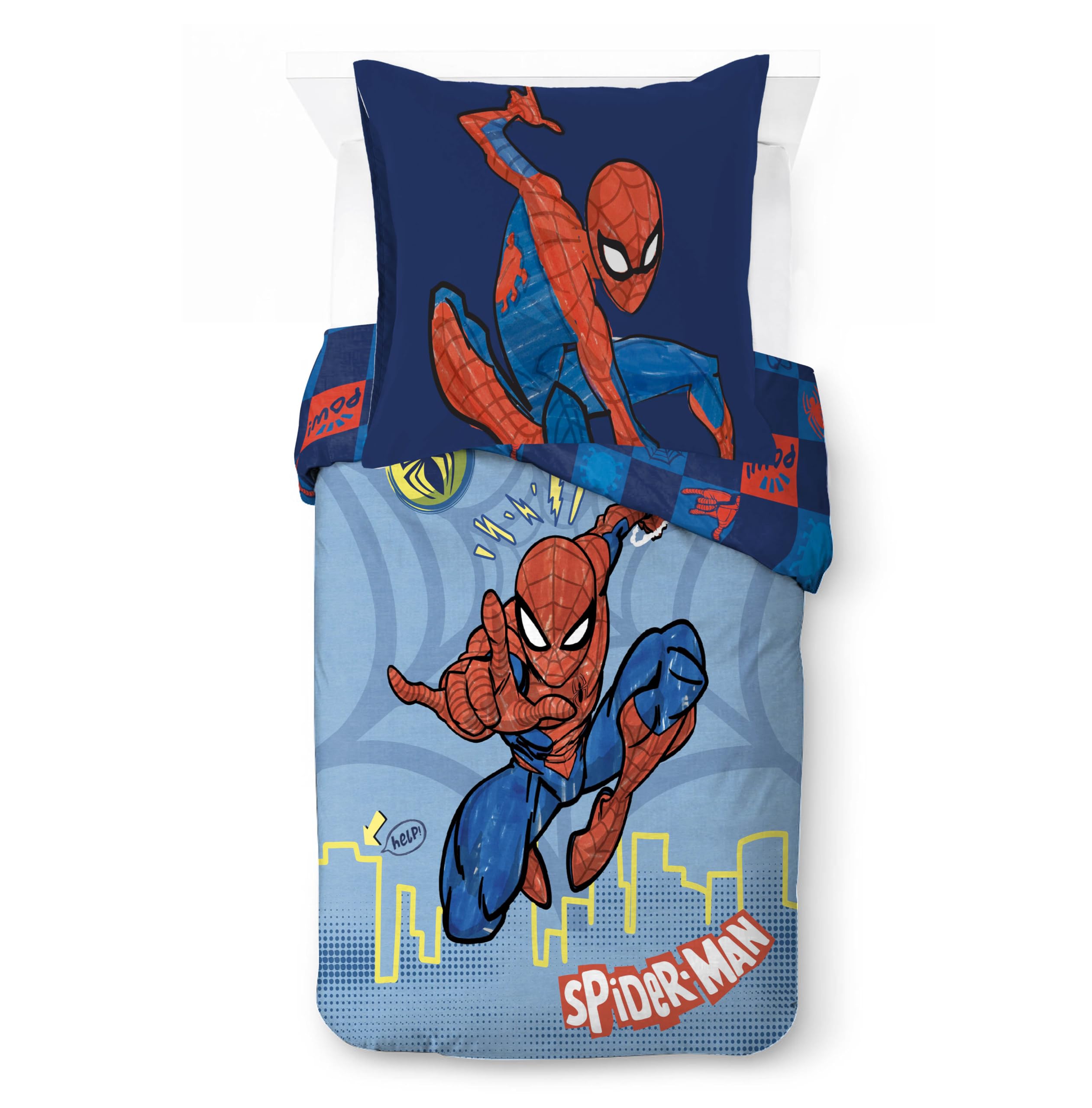 Jay Franco Marvel Spiderman Heldenkraft 100% Baumwolle Einzel-Bettwäsche-Set - Inklusive Kissenbezug 80 x 80 cm