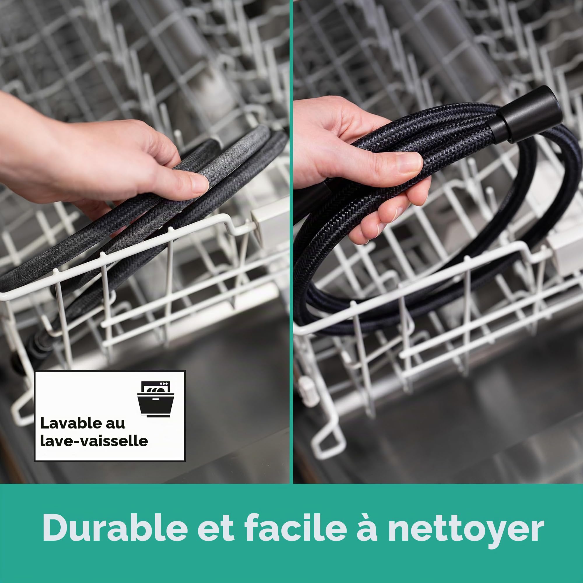 hansgrohe Designflex - Flexible de douche textile universel 1,60 m, tuyau de douche avec protection anti-pliure et écrou tournant anti-torsion, avec joints d'étanchéité, Chromé