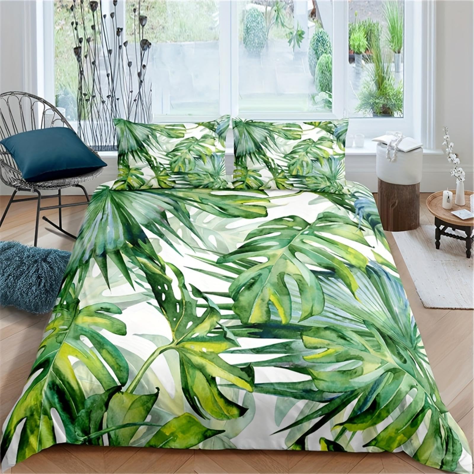 Housse de couette fraîche de qualité supérieure avec parure de lit douce aux motifs feuillage