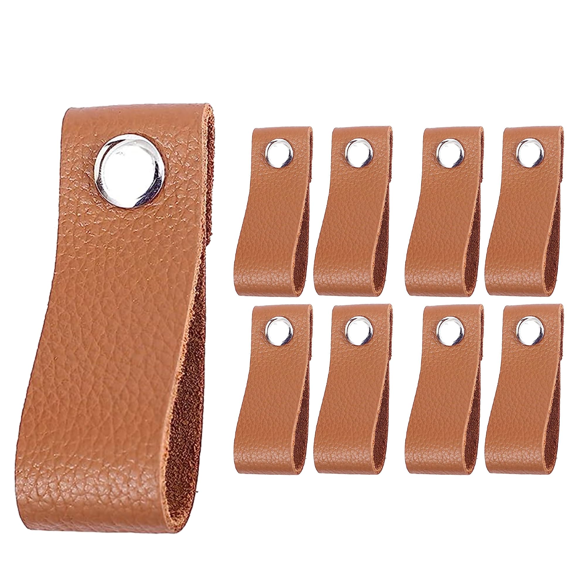 Leatherise Leather Drawer Pulls - 8 Pcs Leather Dresser Knobs, Handmade Geniune Leather Handles for Cabinet, Doors and Drawers (Grain Brown)